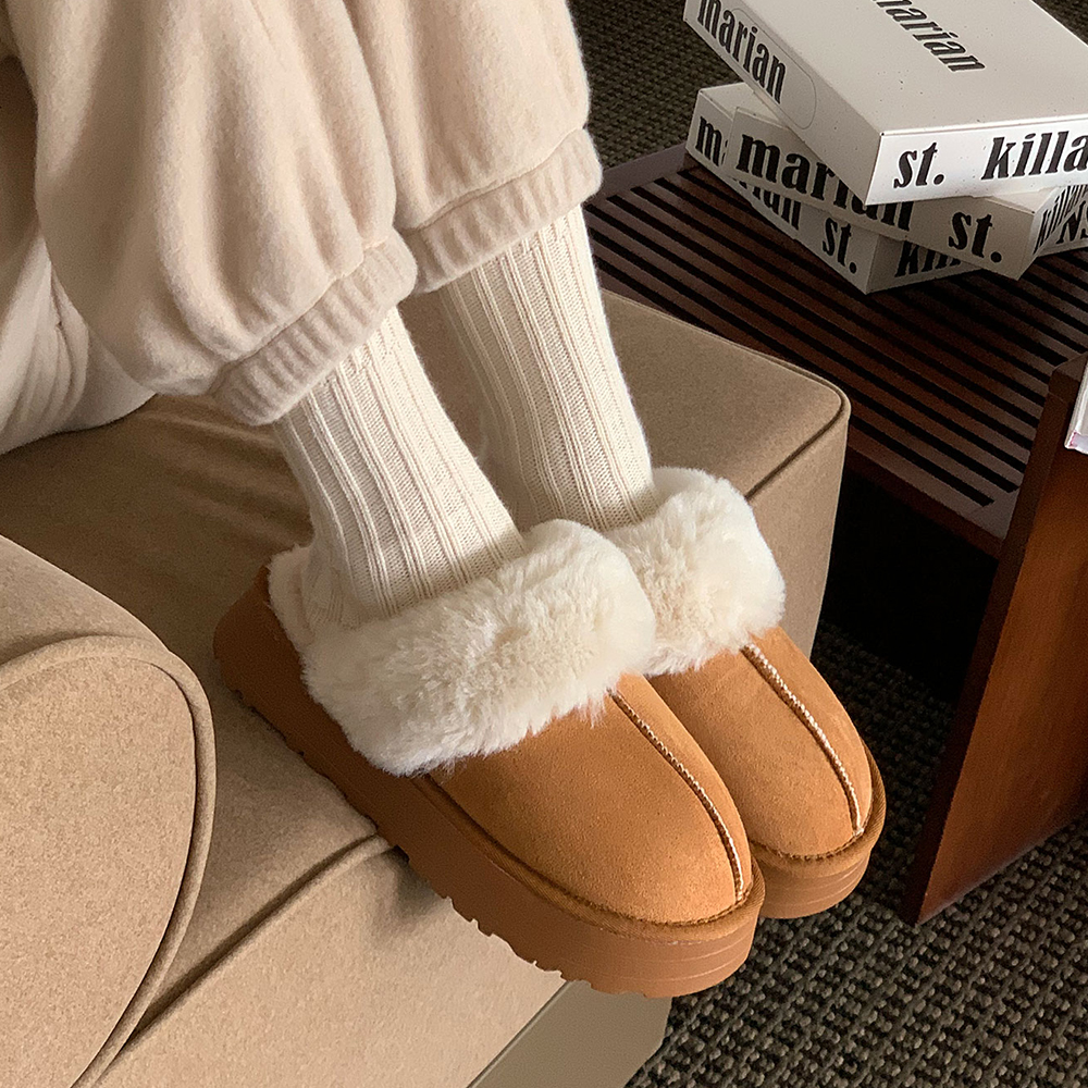 스웨이드 키높이 겨울 양털 통굽 털 슬리퍼