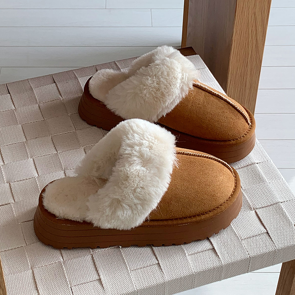 스웨이드 키높이 겨울 양털 통굽 털 슬리퍼