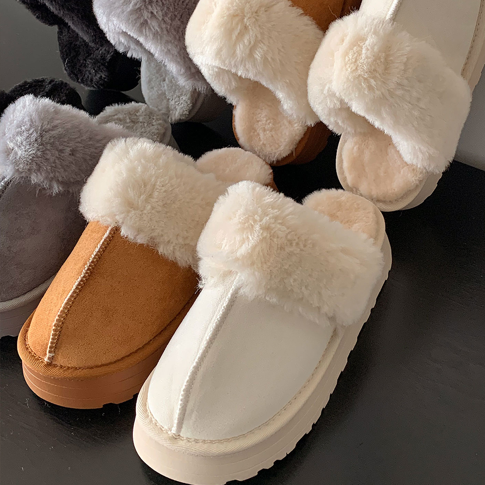 스웨이드 키높이 겨울 양털 통굽 털 슬리퍼