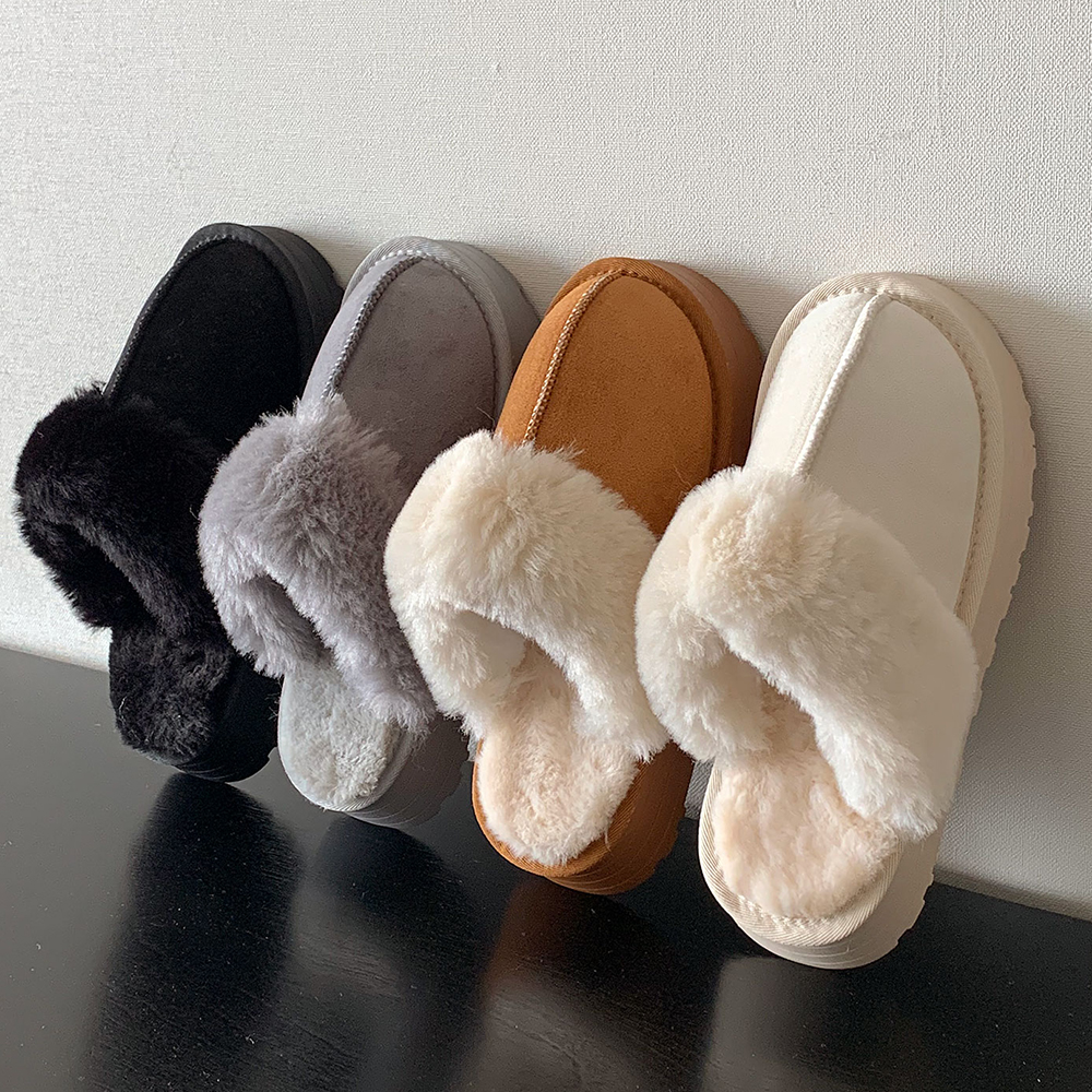 스웨이드 키높이 겨울 양털 통굽 털 슬리퍼