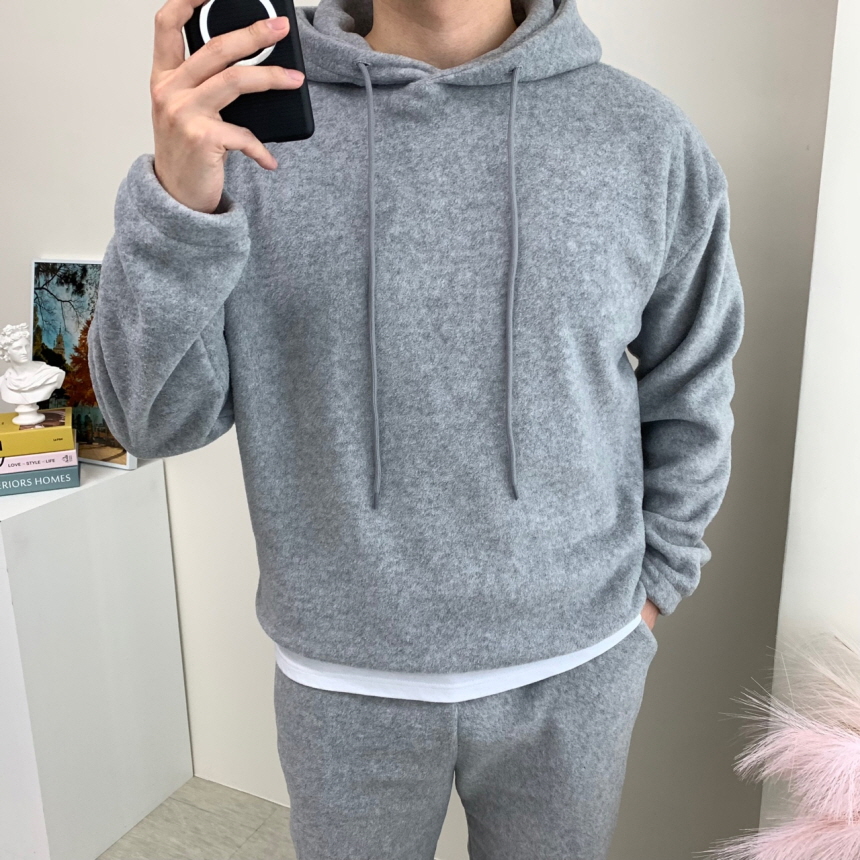 남자 기모 후드 오버핏 모자큰 후리스 무지 티셔츠 이미지 3