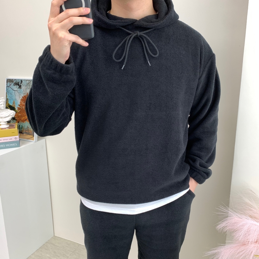 남자 기모 후드 오버핏 모자큰 후리스 무지 티셔츠 이미지 2