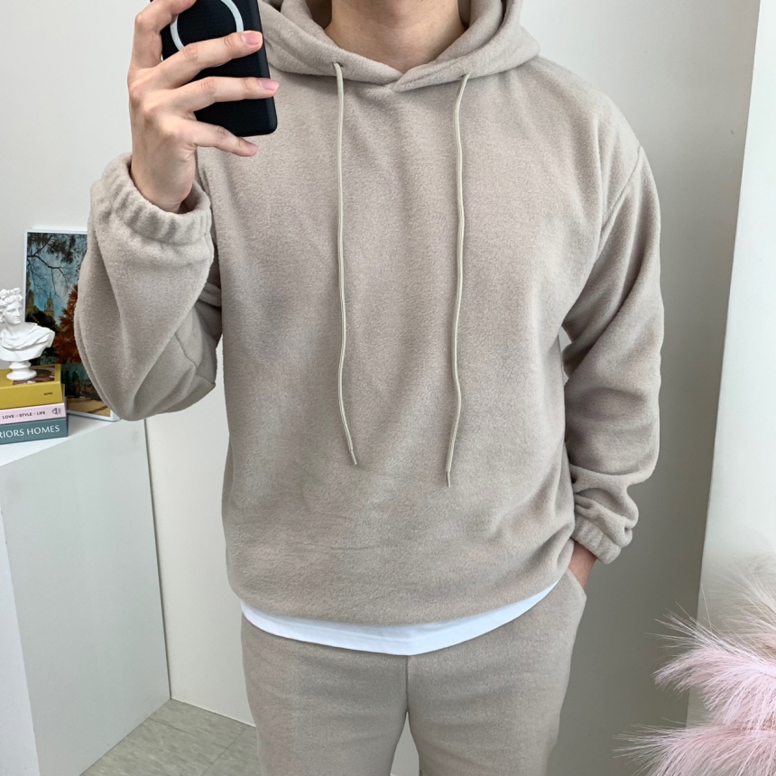 남자 기모 후드 오버핏 모자큰 후리스 무지 티셔츠 이미지 4