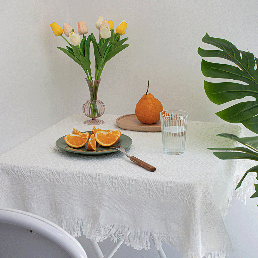 태슬 감성 테이블보 식탁보 원형 협탁보 헤링본 카페 냉장고 덮개 90x90