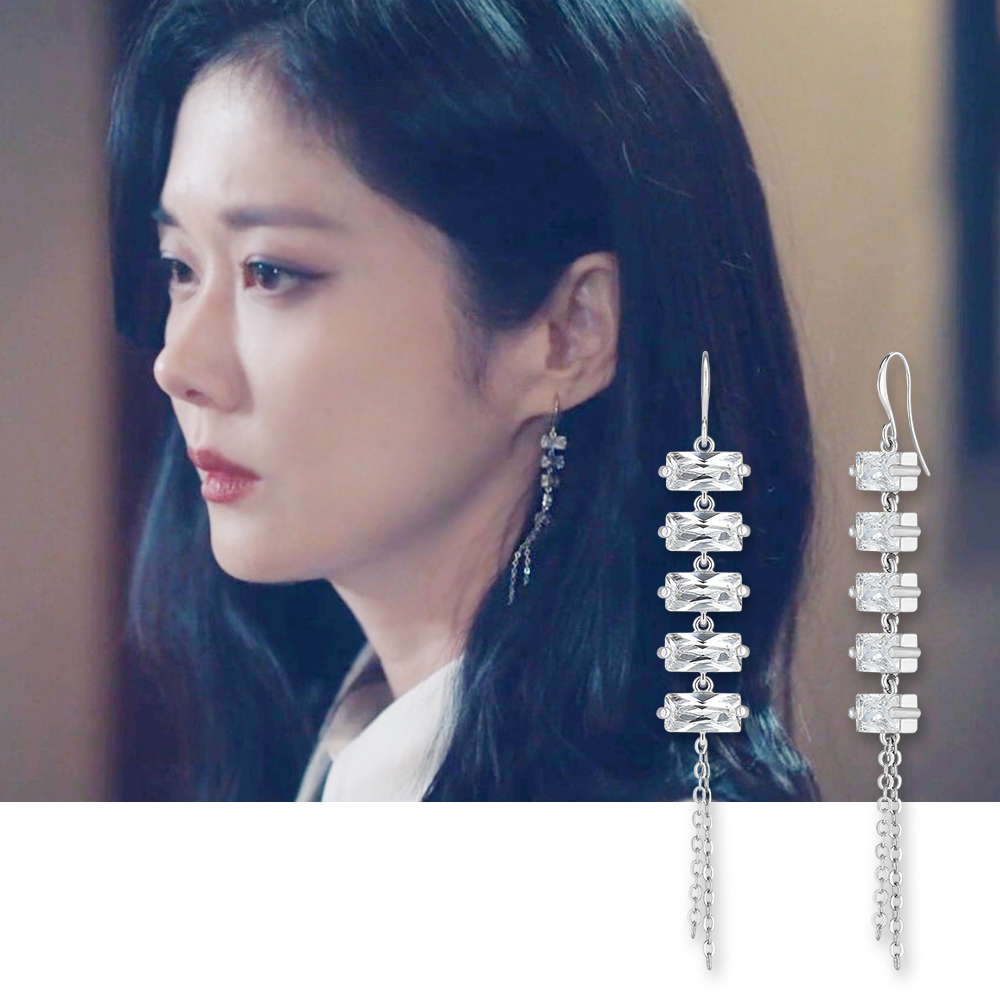 아이유 귀걸이 장나라 폴브리알 주얼리 크리스탈 체인 귀걸이 PGBE0173 큐빅 화려한 - 상세 이미지 3