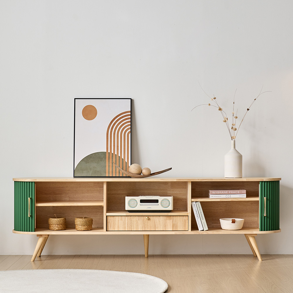 프림 템바보드 슬라이딩 원목 TV 다이 수납장 선반 2000