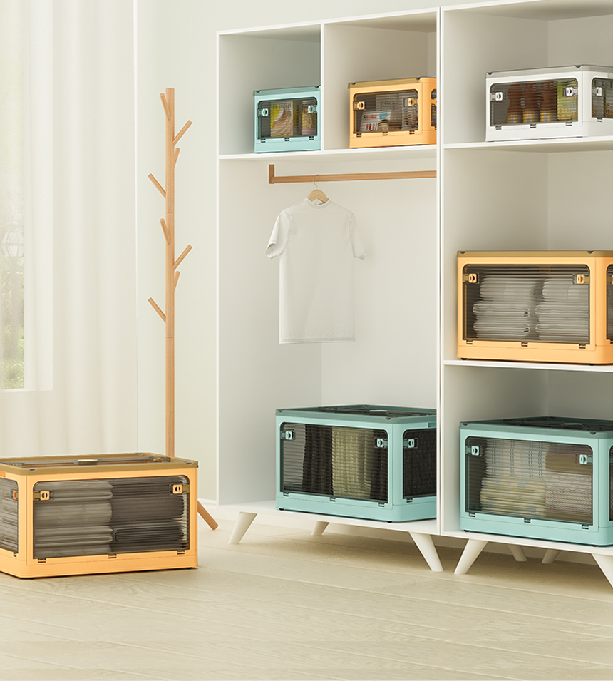 대형 폴딩 리빙박스 옷 수납 정리 투명 화이트 오리지널S