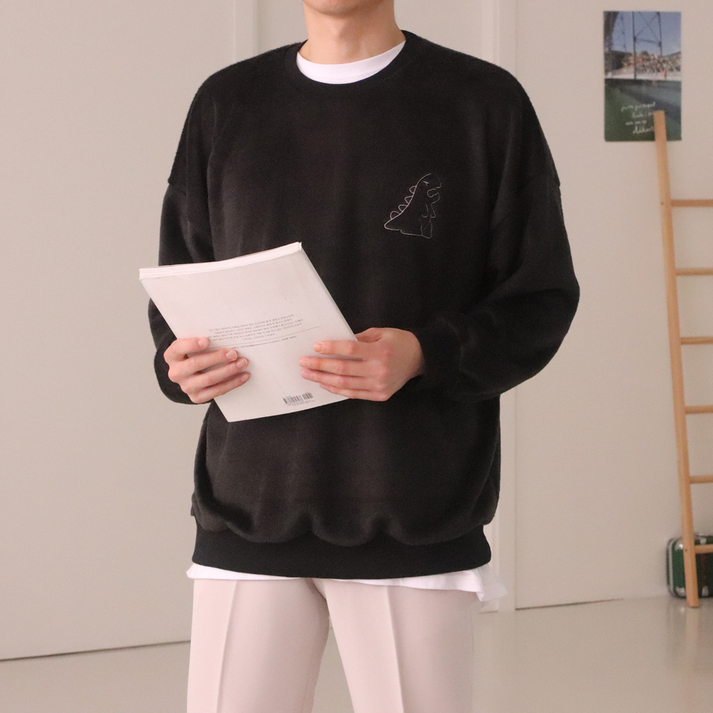 남자맨투맨 오버핏 커플 밍크 남자기모맨투맨 이미지 2
