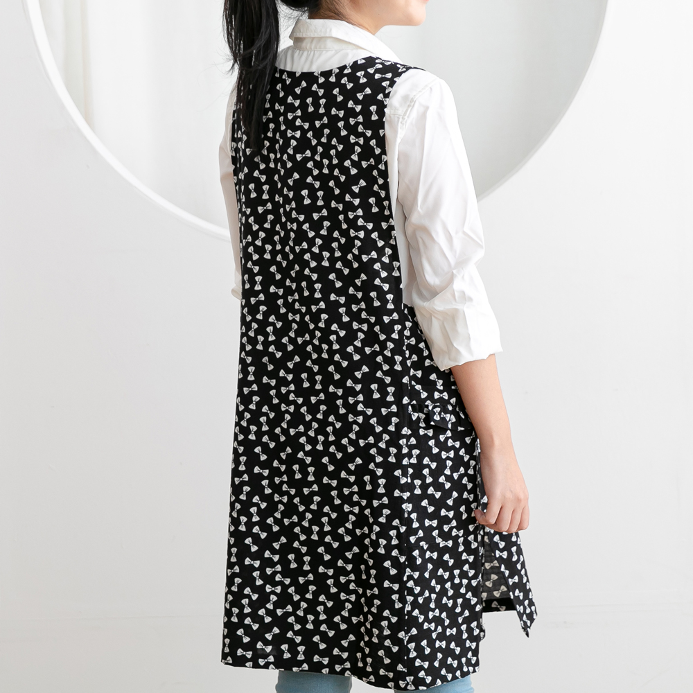 여름 데코에버 쁘띠 리본 쉬폰앞치마 롱 원피스 옆주머니형 어린이집 교사 요양보호사