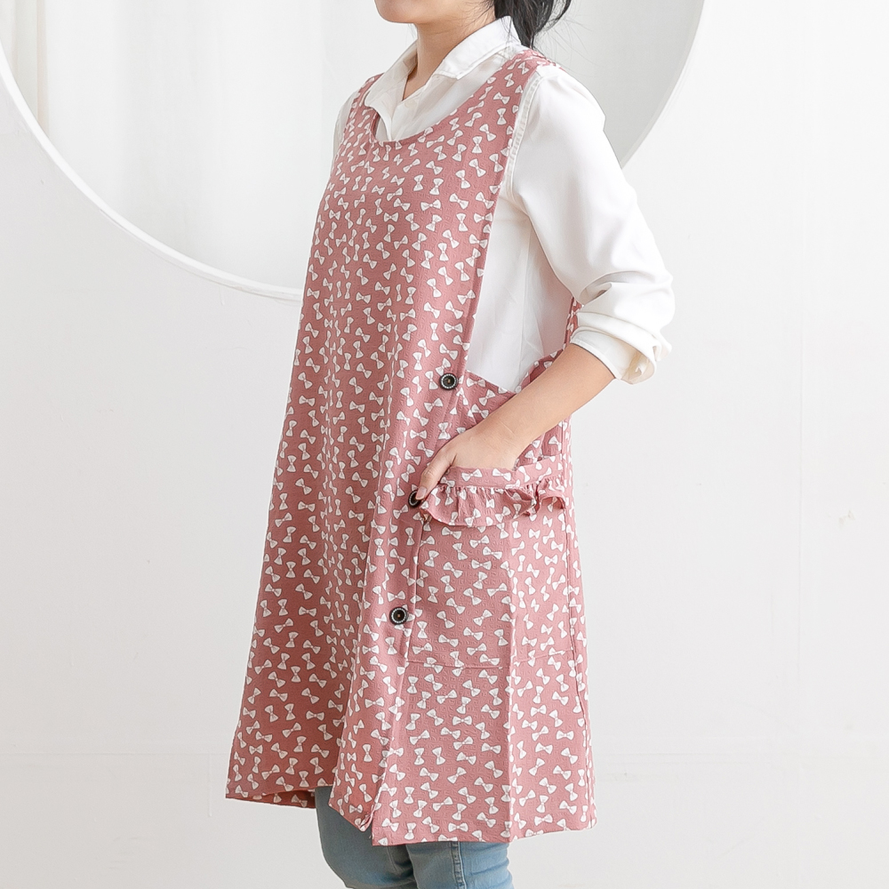 여름 데코에버 쁘띠 리본 쉬폰앞치마 롱 원피스 옆주머니형 어린이집 교사 요양보호사
