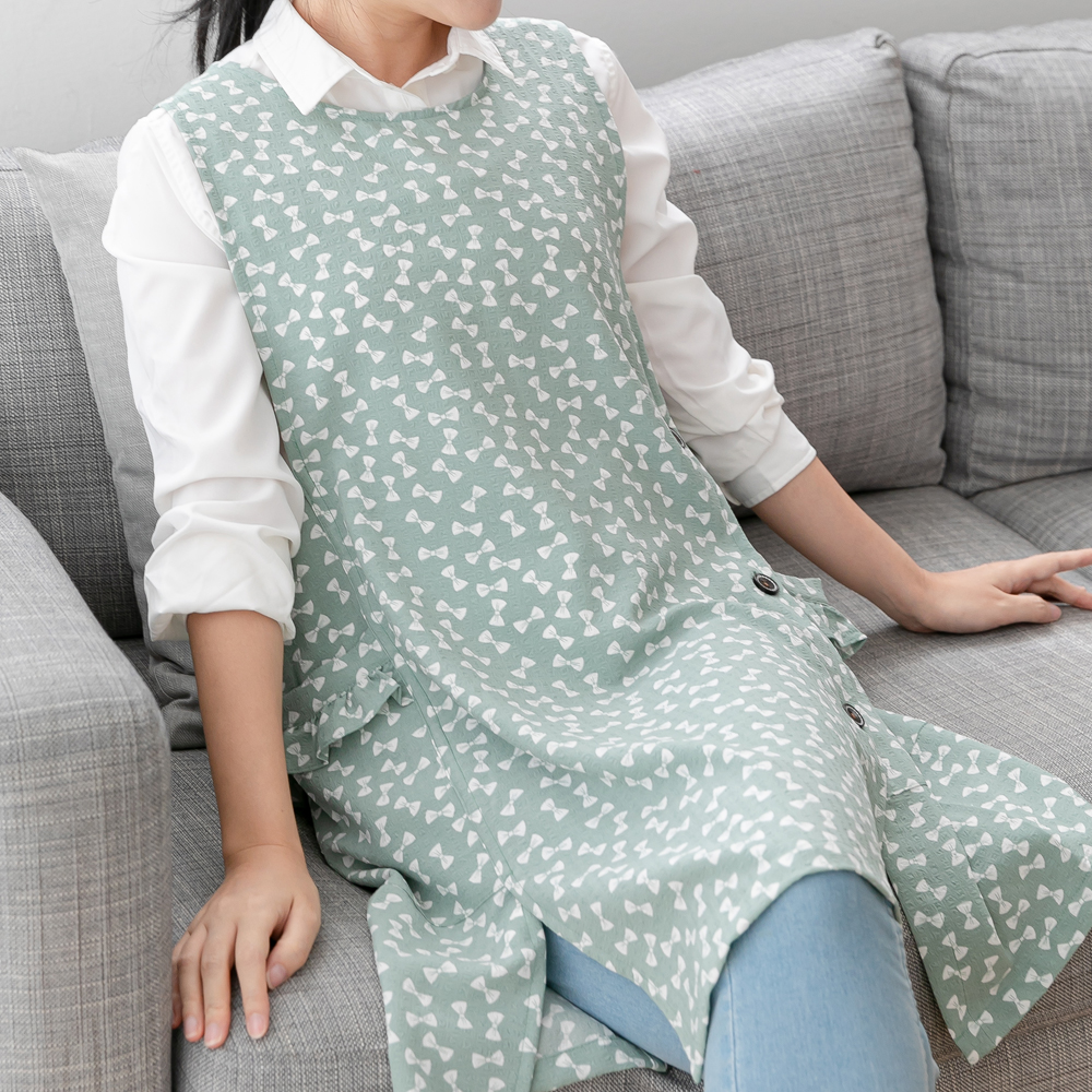 여름 데코에버 쁘띠 리본 쉬폰앞치마 롱 원피스 옆주머니형 어린이집 교사 요양보호사