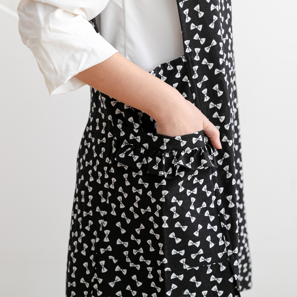 여름 데코에버 쁘띠 리본 쉬폰앞치마 롱 원피스 옆주머니형 어린이집 교사 요양보호사