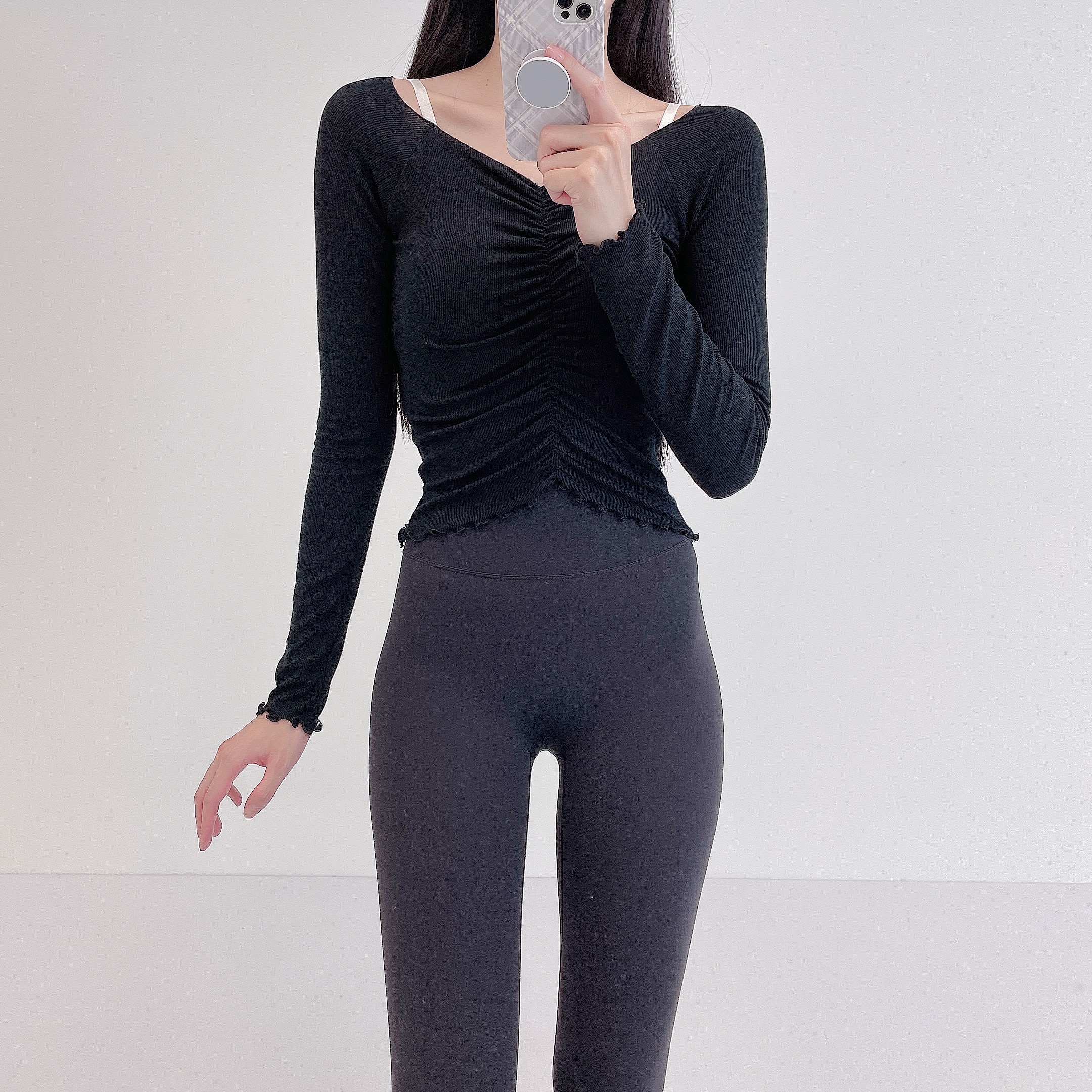 로라벨 리에 필라테스복 여성 요가복 필라테스 요가 상의 티셔츠 커버업 운동복 긴팔 크롭 - 상세 이미지 5
