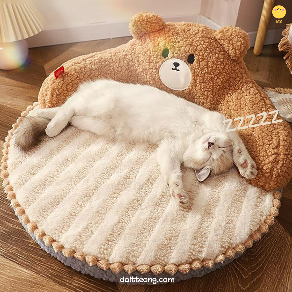 달떵 귀여운 강아지 고양이 겨울 허그 방석 쿠션 뽀글이 브라운 곰돌이 침대 하우스 - 상품 이미지