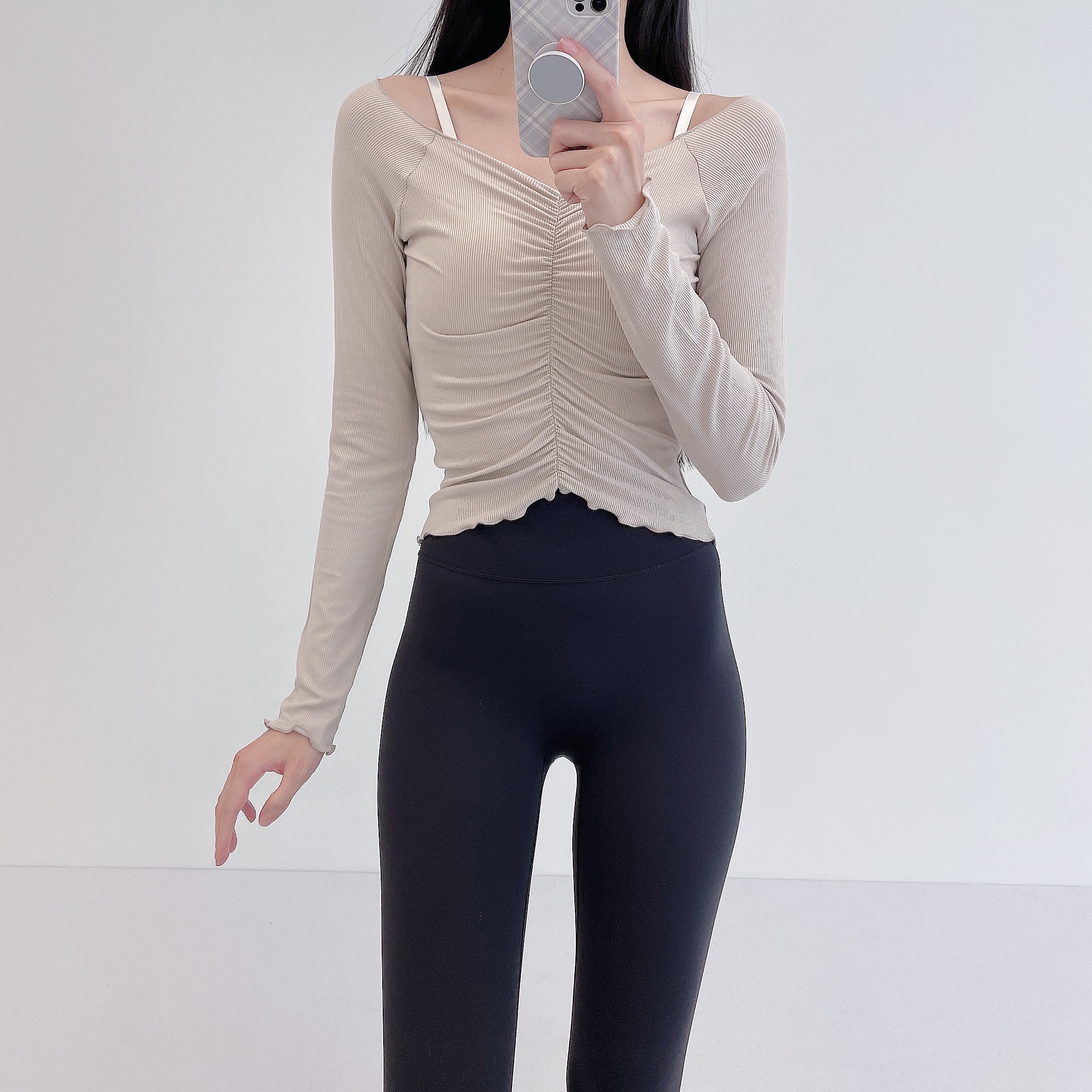 로라벨 리에 필라테스복 여성 요가복 필라테스 요가 상의 티셔츠 커버업 운동복 긴팔 크롭 - 상세 이미지 3