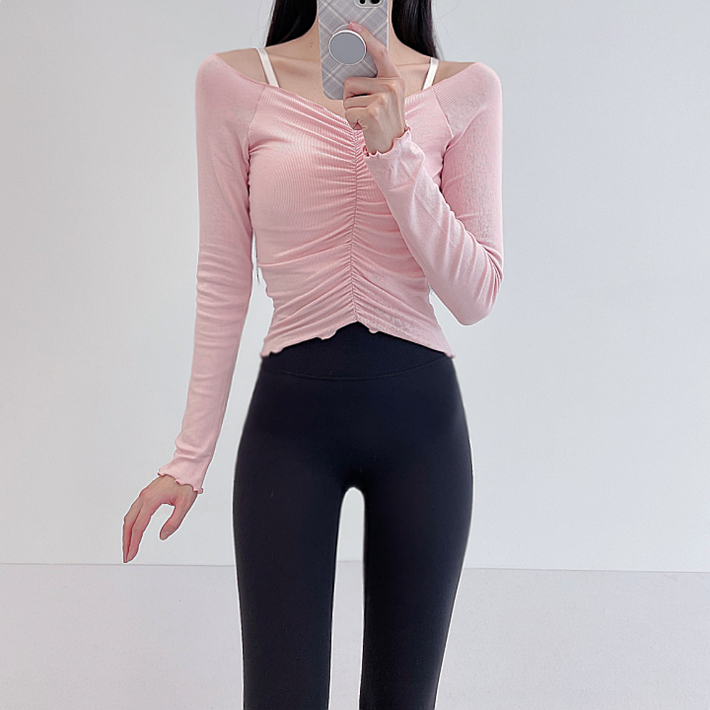 로라벨 리에 필라테스복 여성 요가복 필라테스 요가 상의 티셔츠 커버업 운동복 긴팔 크롭 - 메인 이미지