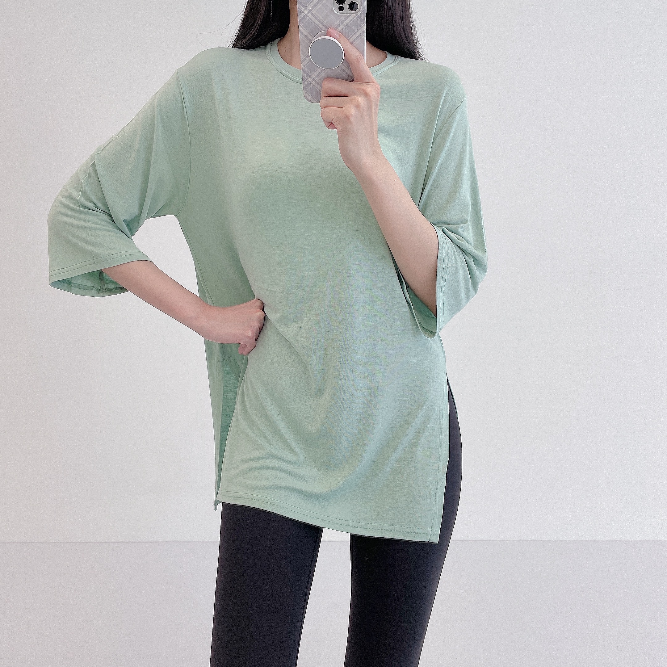 로라벨 클렌 필라테스복 여성 요가복 필라테스 요가 상의 티셔츠 옷 커버업 운동복 반팔 탑 - 상세 이미지 2