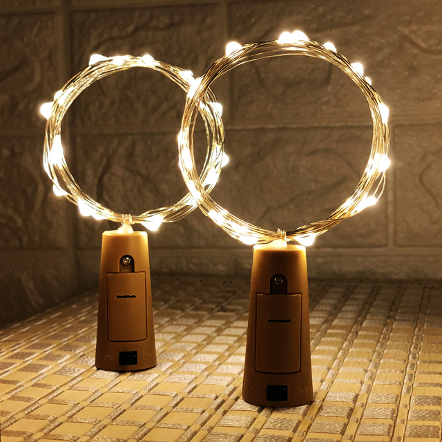 LED 와이어 전구 코르크 조명 유리 와인병 파티 캠핑 줄전구 건전지 단색 1+1