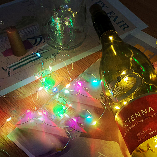LED 와이어 전구 코르크 조명 유리 와인병 파티 캠핑 줄전구 건전지 단색 1+1
