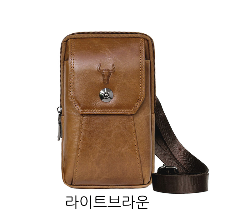 남자 가죽 미니 크로스백 허리 핸드폰 가방 천연 소가죽 벨트백 남성 힙색 웨이스트백 이미지 8