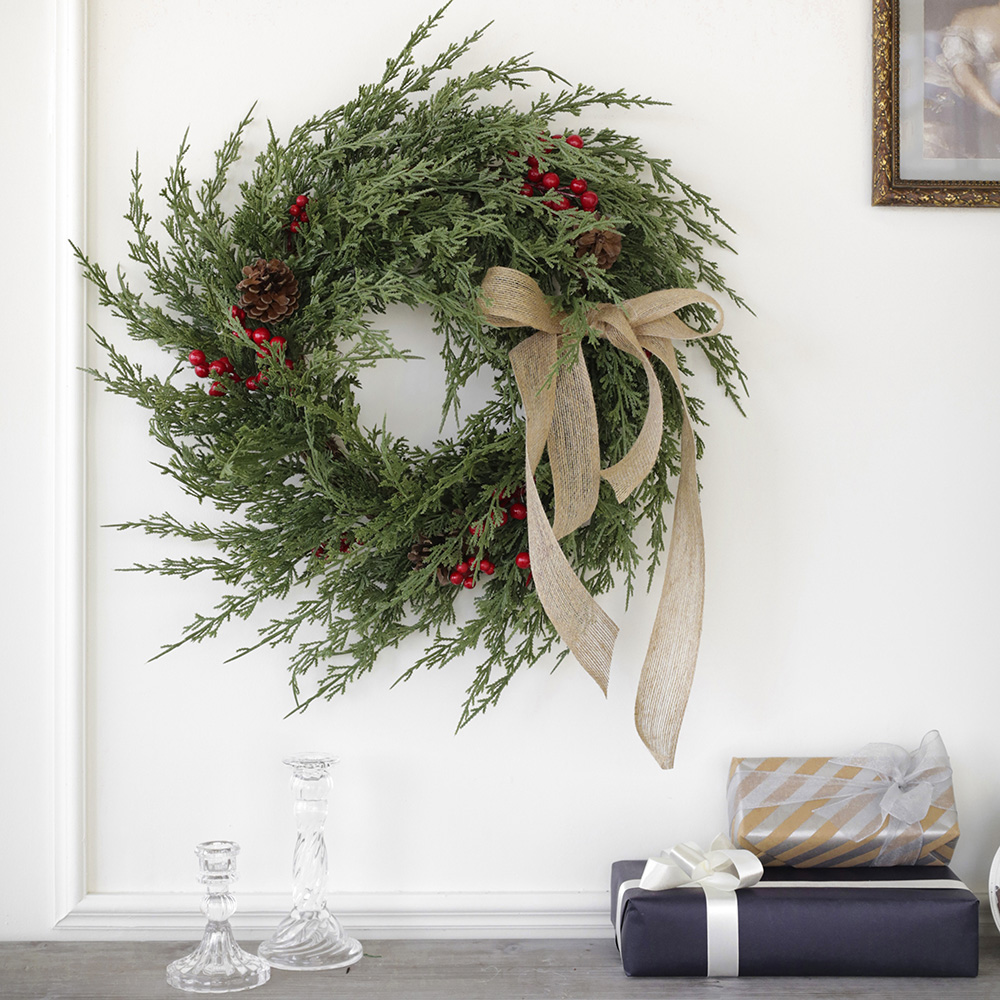 사이프러스 편백 레드 베리 솔방울 조화 리스 크리스마스 센터피스 대형 트리 겨울 오너먼트 장식 용품 소품