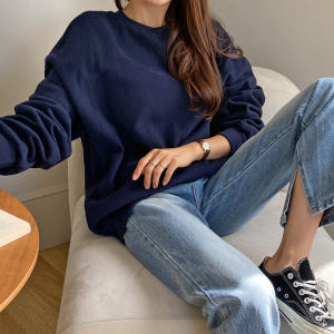 캐주얼 코튼 라운드 기본 오버핏 여성 맨투맨 티셔츠 겨울 여자 기모 맨투... 착용 후기 | 사이즈/핏 총정리 - 상품 이미지 1