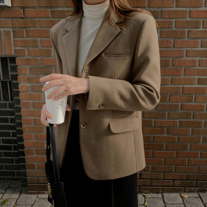 고급 블레이저 오버핏 여자 울자켓 모직재킷 우먼 봄 자켓 베이지 브라운 착용 후기 | 사이즈/핏 총정리 - 상품 이미지 2