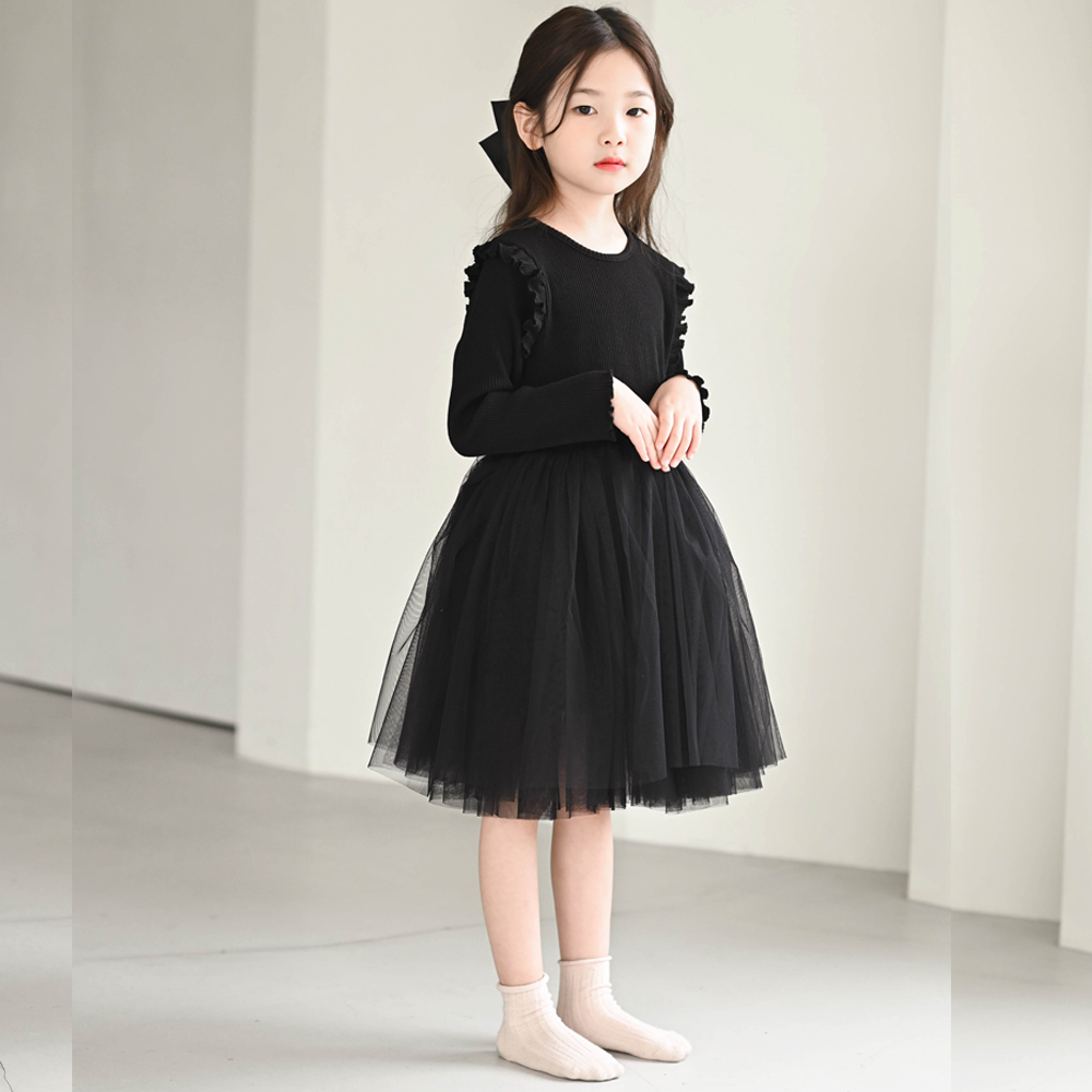 세라핌 골지 튜튜 샤 원피스 여아 아동 블랙 아이보리 발레 학예회 음악회 이미지 8