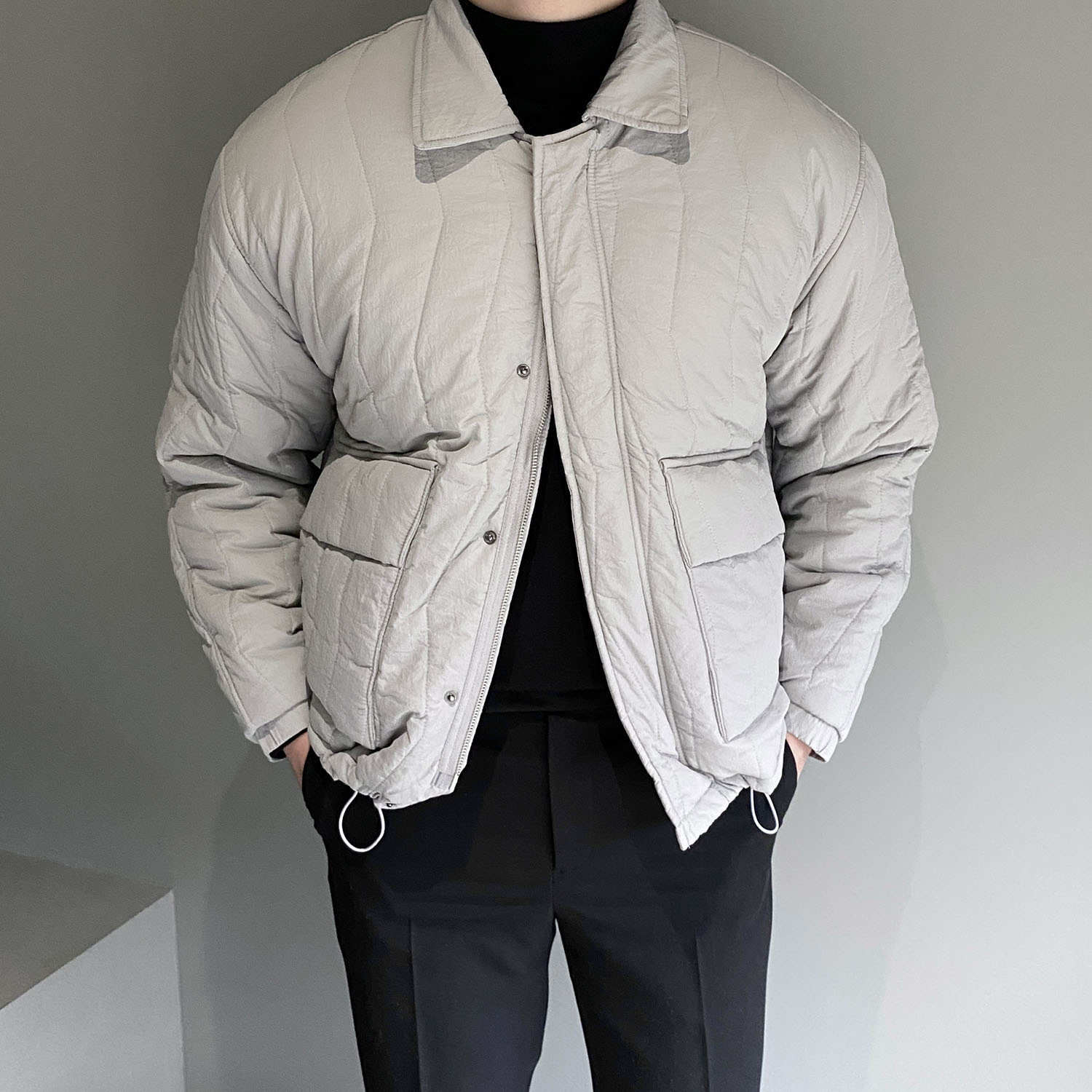 남자카라패딩 누빔 투웨이 숏 크롭 패딩 이미지 3