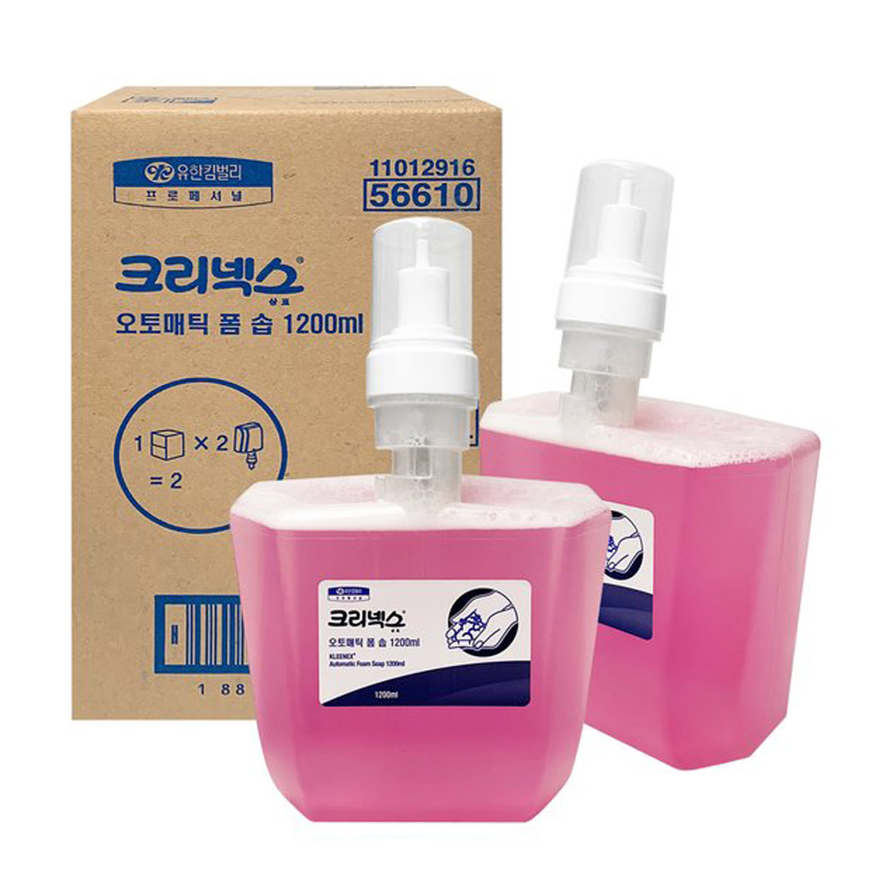 유한킴벌리 56610 크리넥스 오토매틱 폼 솝 리필 1200ml 2개 1박스 물비누 거품비누 핸드워시 - 상품 이미지