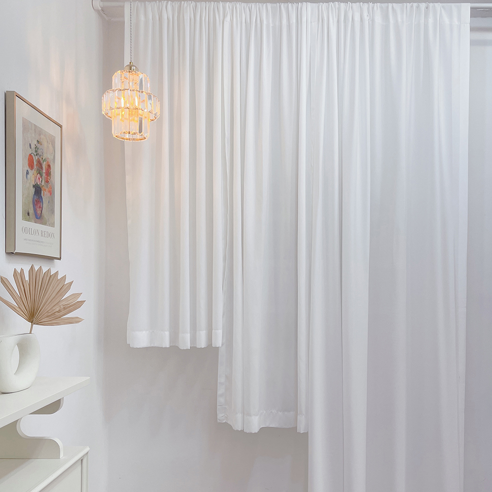 사라하우스 비침없는 도톰차르르 봉집형 화이트 창문 쉬폰커튼