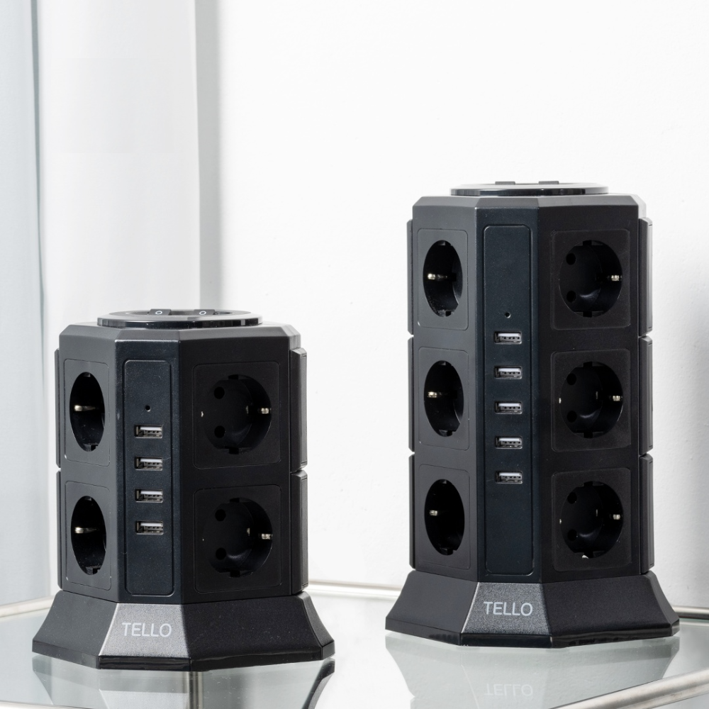 텔로 타워형 멀티탭 12구 블랙 (콘센트8구+usb포트4구 ) 2m 3m 5m 멀티콘센트 이미지 4