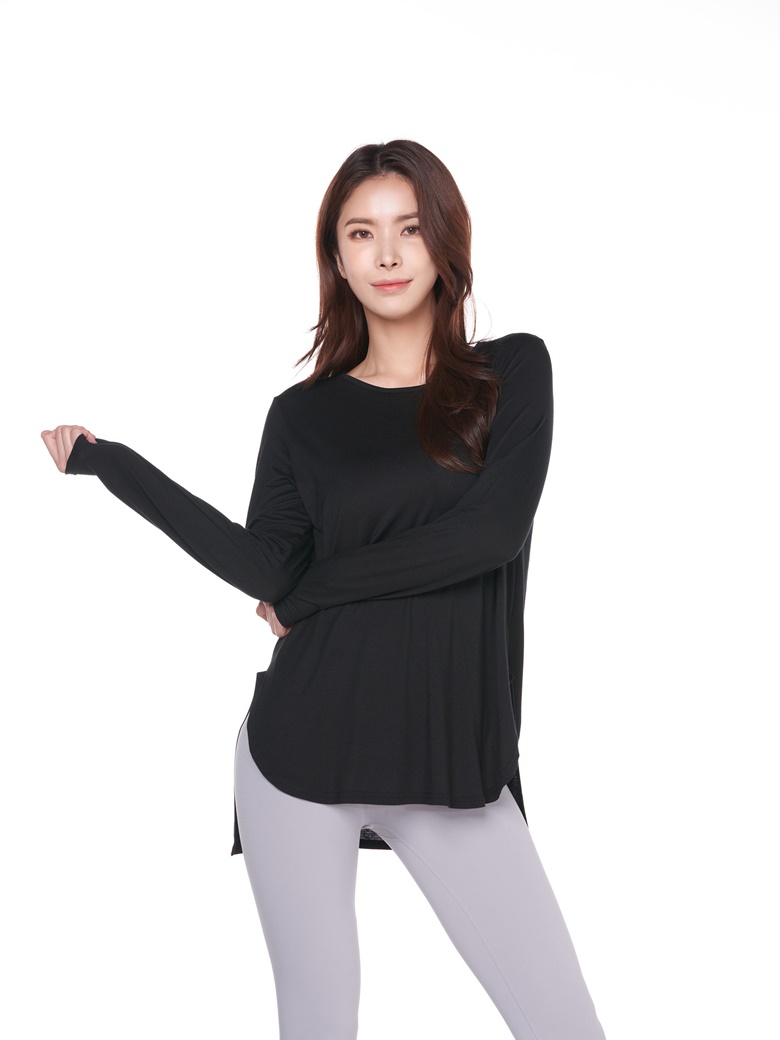 힙커버 티셔츠 필라테스 복장 커버업 상의 모달 긴팔 이미지 6