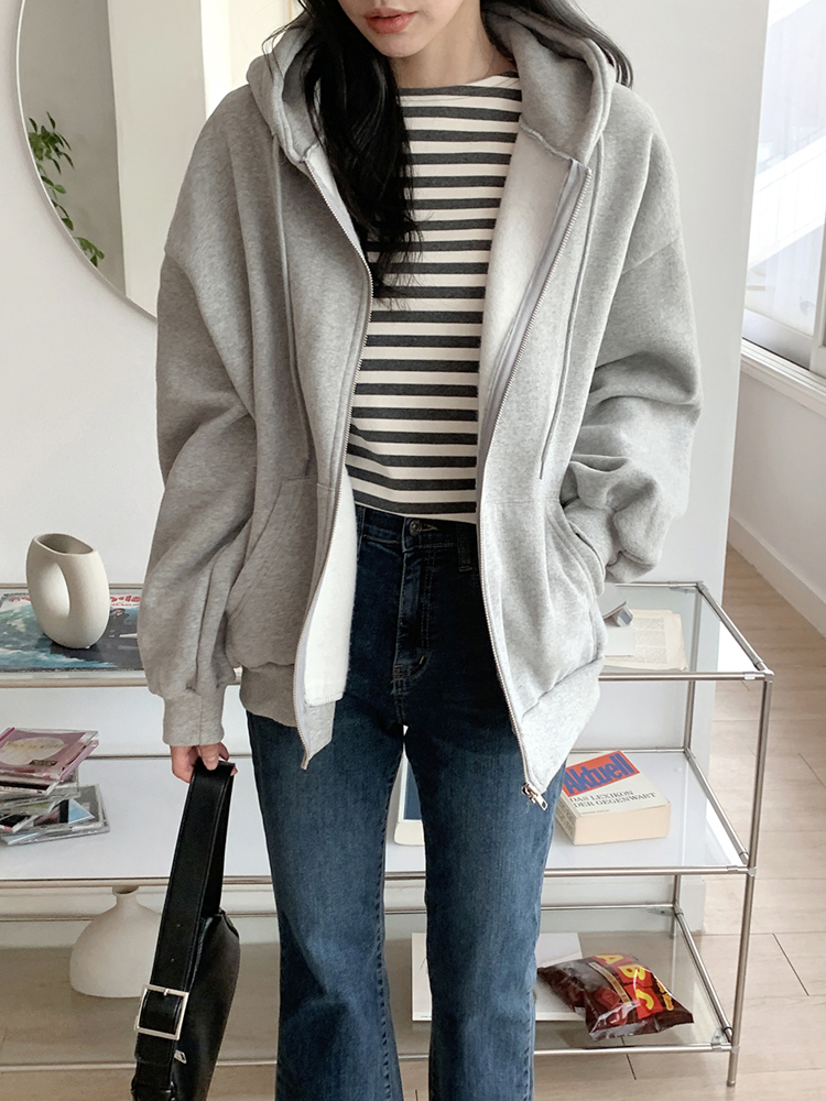겨울 데일리 코튼 오버핏 여자 후드집업 레이어드 여성 기모 후드집업 이미지 2