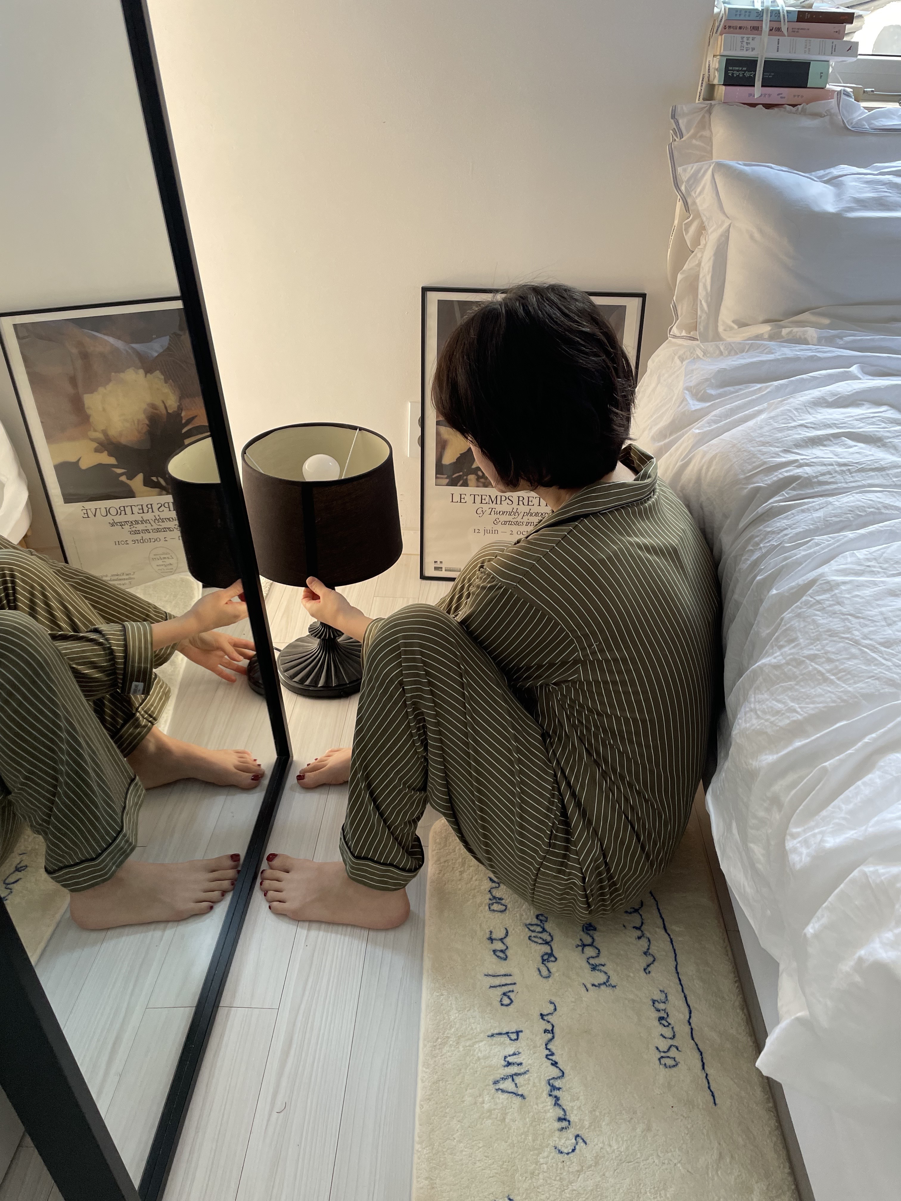 (5colour) 촉감 좋은 피치기모 스트라이프 잠옷 커플 파자마 홈웨어 상세 이미지 21