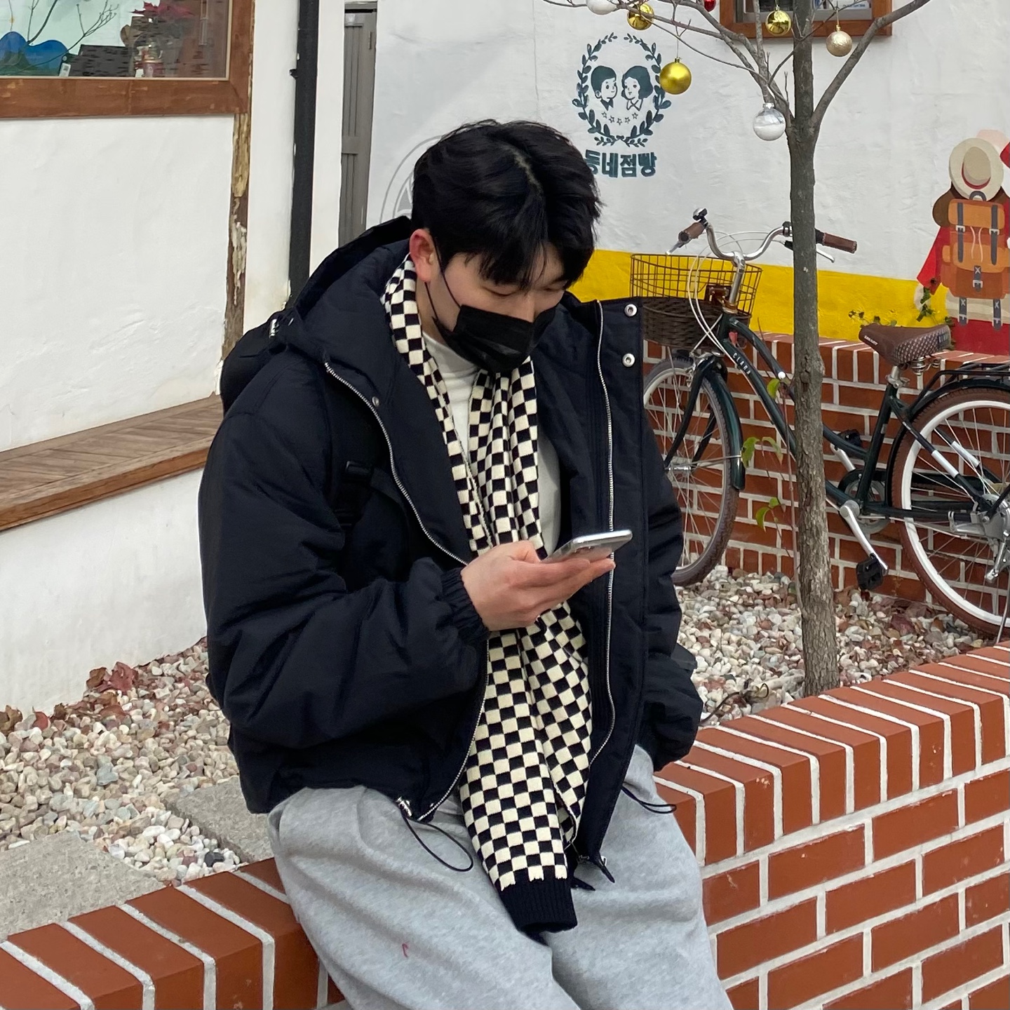 Checkerboard Knit Muffler 남녀공용 체커보드 니트 체크 머플러 목도리 - 상세 이미지 4
