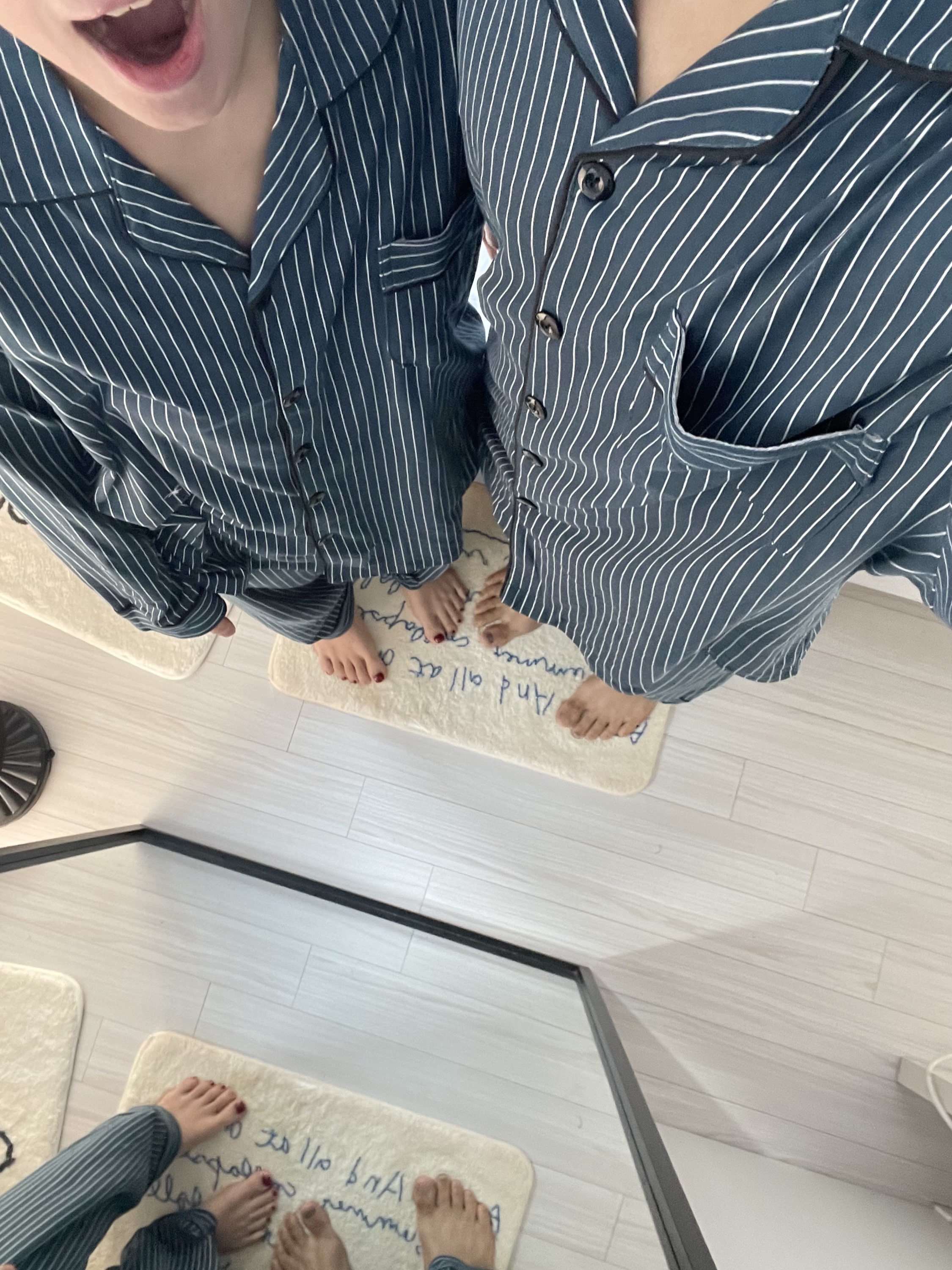 (5colour) 촉감 좋은 피치기모 스트라이프 잠옷 커플 파자마 홈웨어 상세 이미지 25