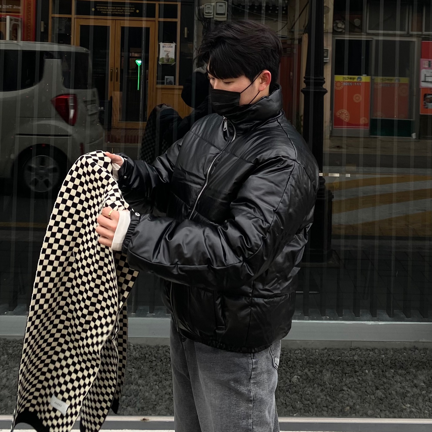 Checkerboard Knit Muffler 남녀공용 체커보드 니트 체크 머플러 목도리 이미지 7