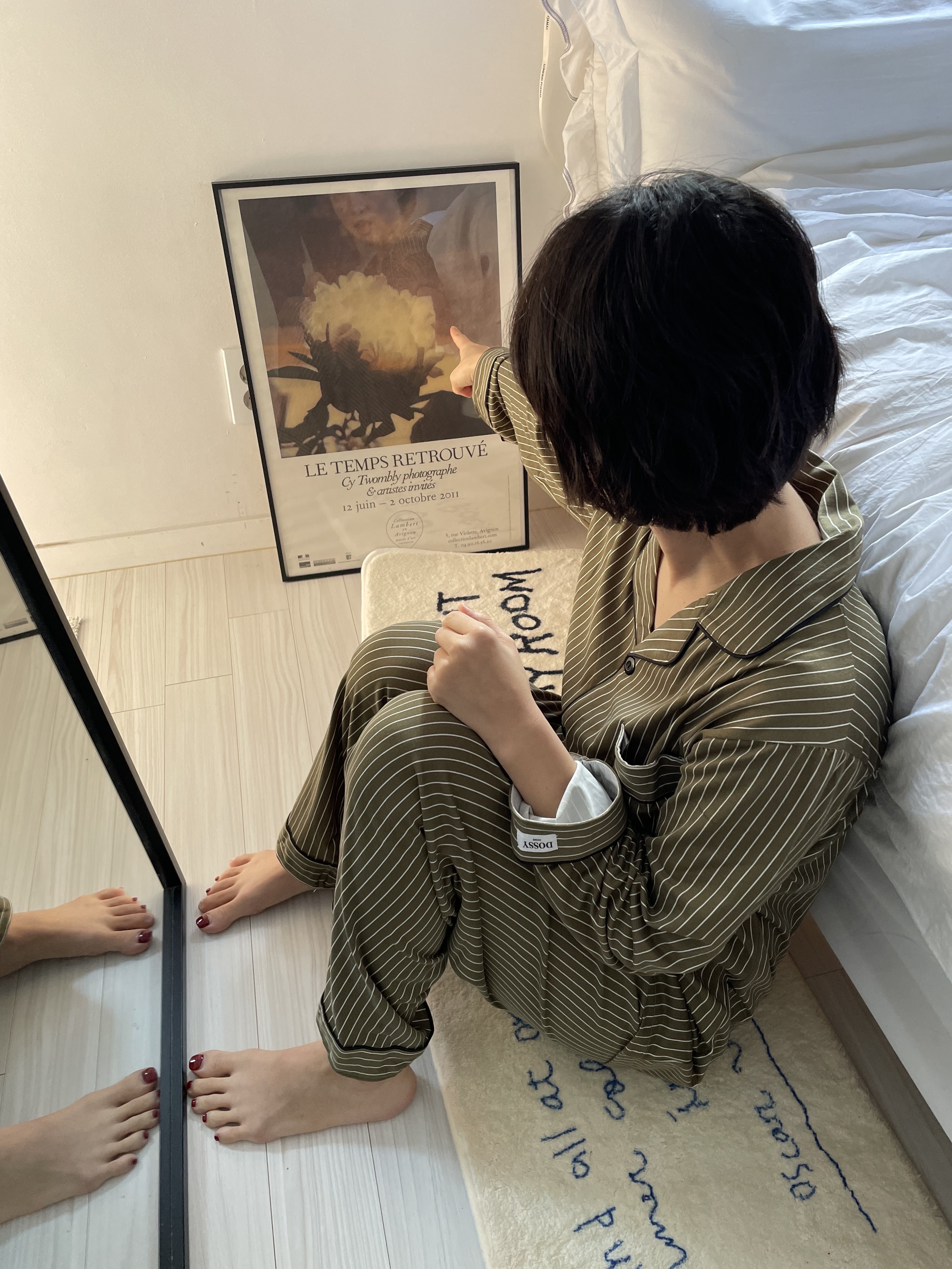 (5colour) 촉감 좋은 피치기모 스트라이프 잠옷 커플 파자마 홈웨어 상세 이미지 18