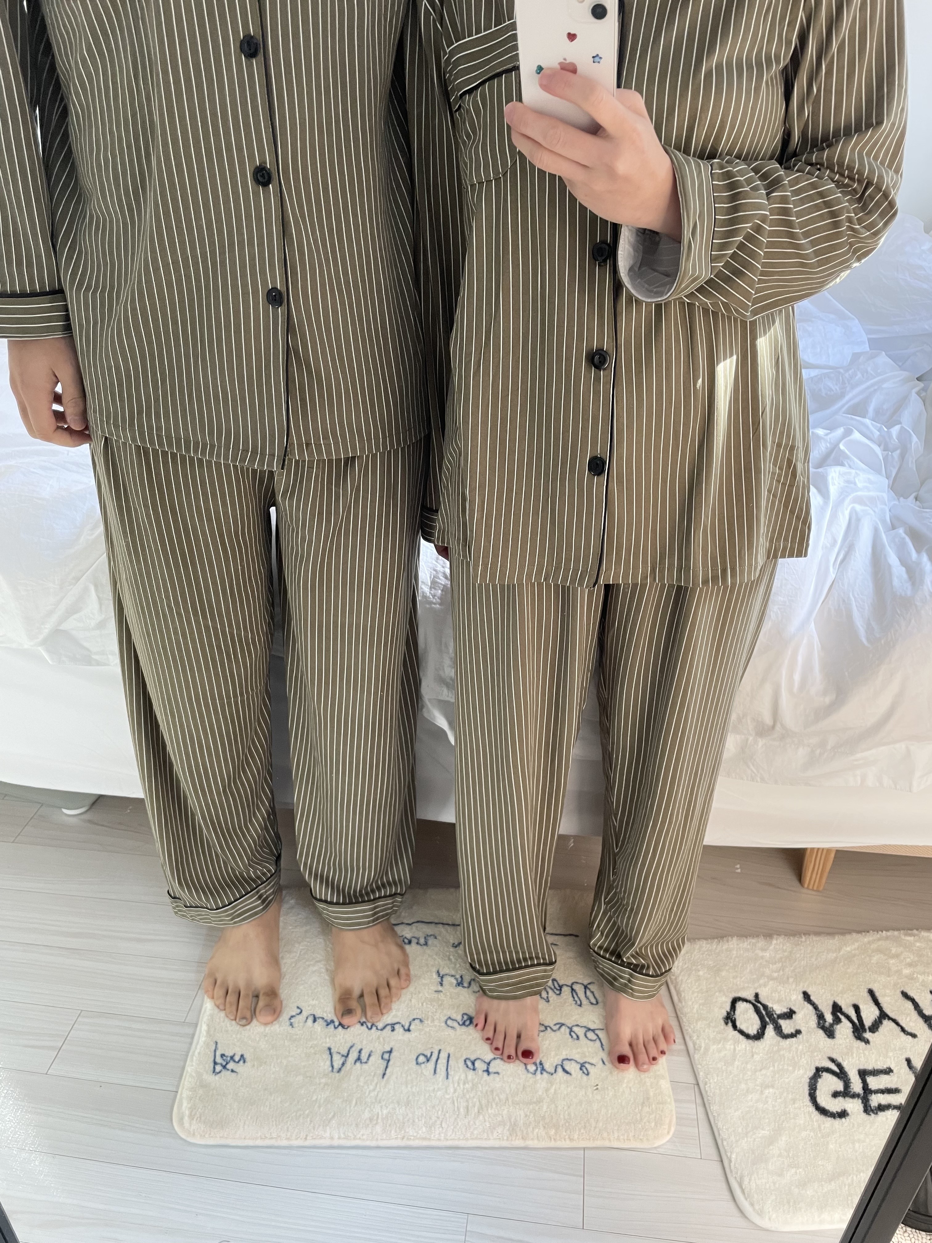 (5colour) 촉감 좋은 피치기모 스트라이프 잠옷 커플 파자마 홈웨어 상세 이미지 17