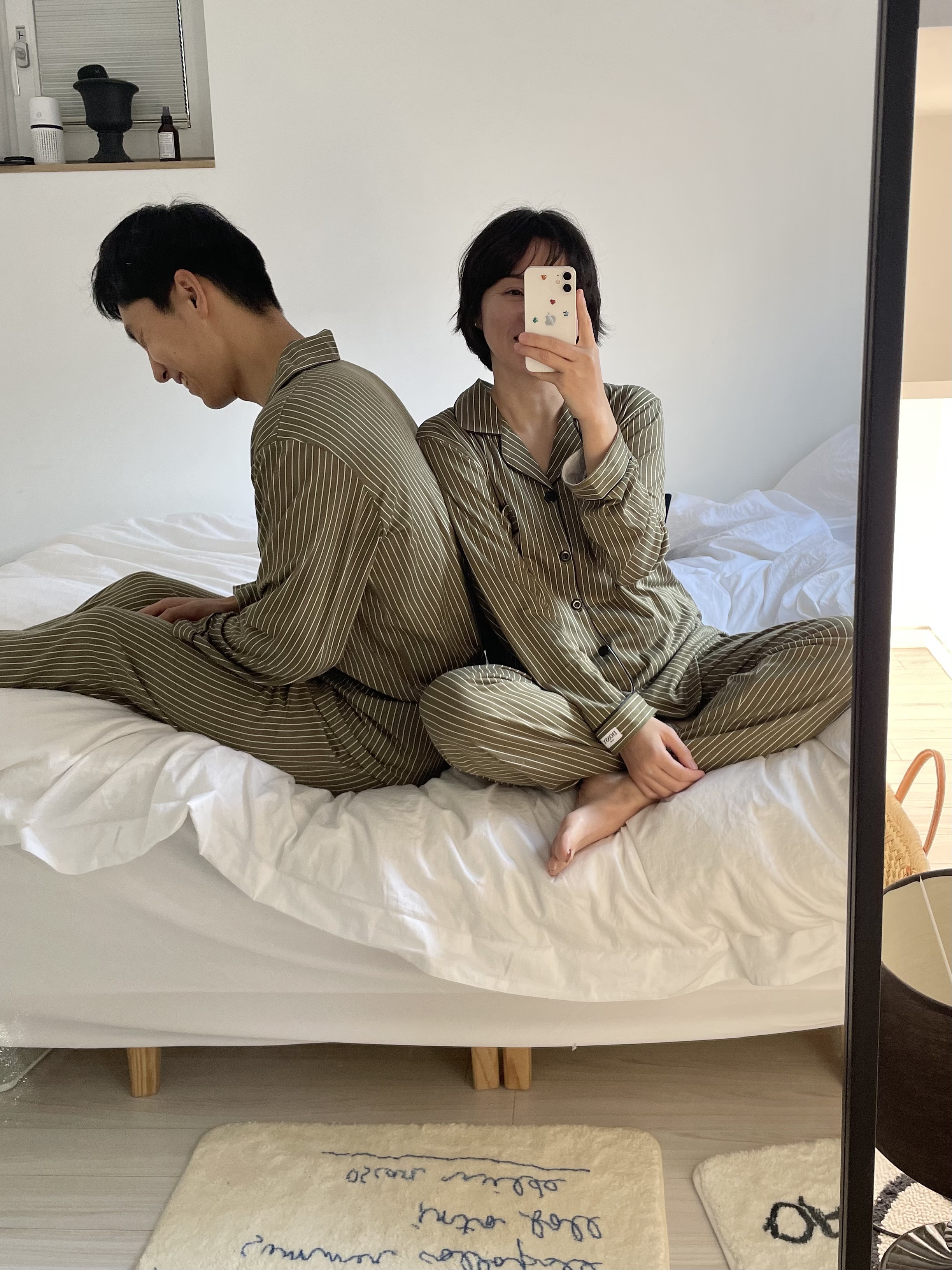 (5colour) 촉감 좋은 피치기모 스트라이프 잠옷 커플 파자마 홈웨어 상세 이미지 15