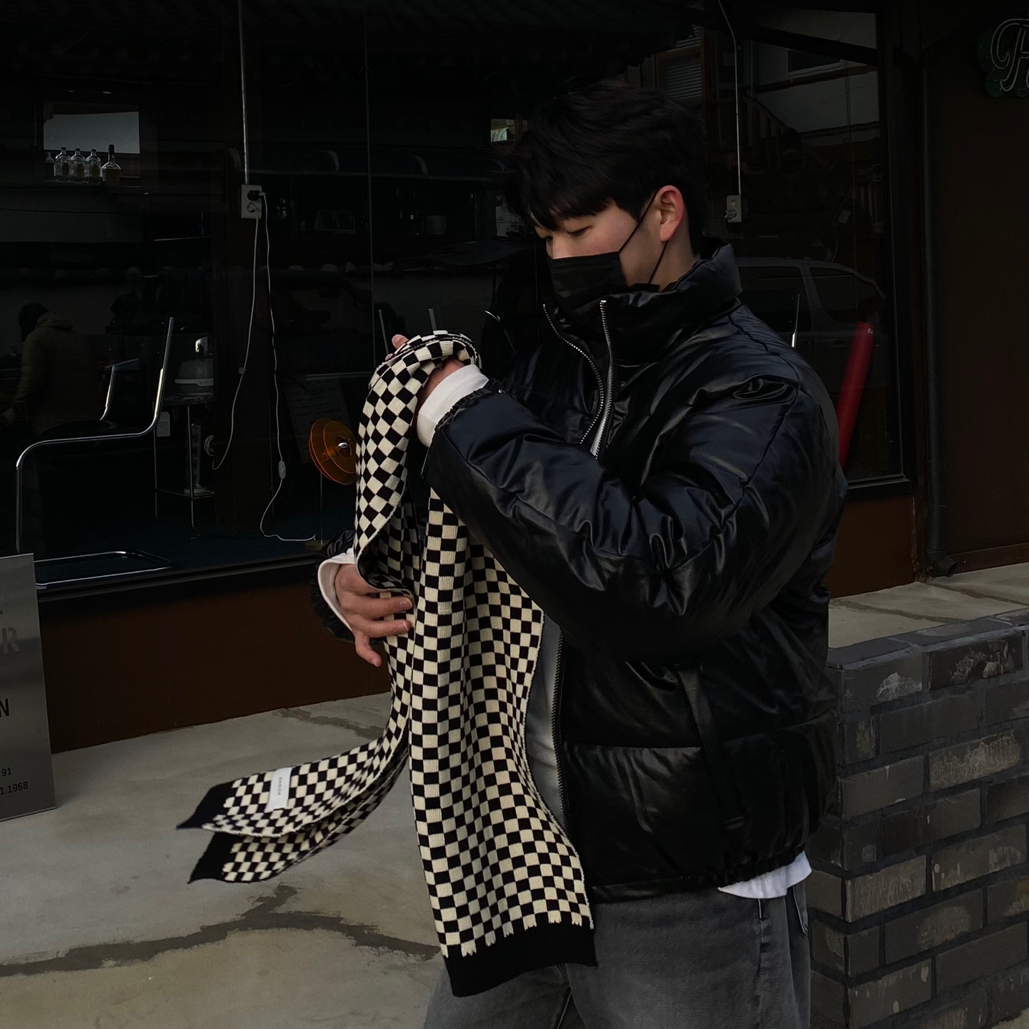Checkerboard Knit Muffler 남녀공용 체커보드 니트 체크 머플러 목도리 - 상세 이미지 3