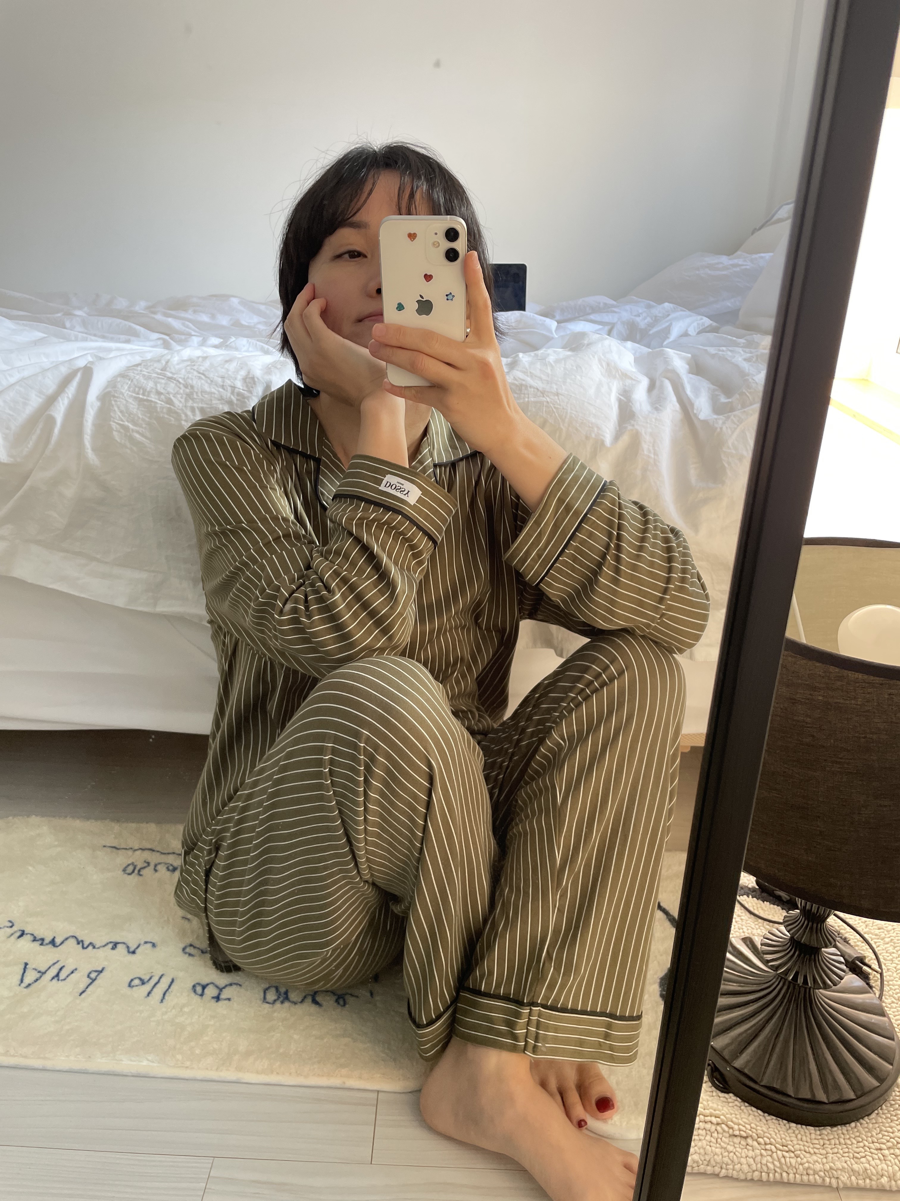 (5colour) 촉감 좋은 피치기모 스트라이프 잠옷 커플 파자마 홈웨어 상세 이미지 22
