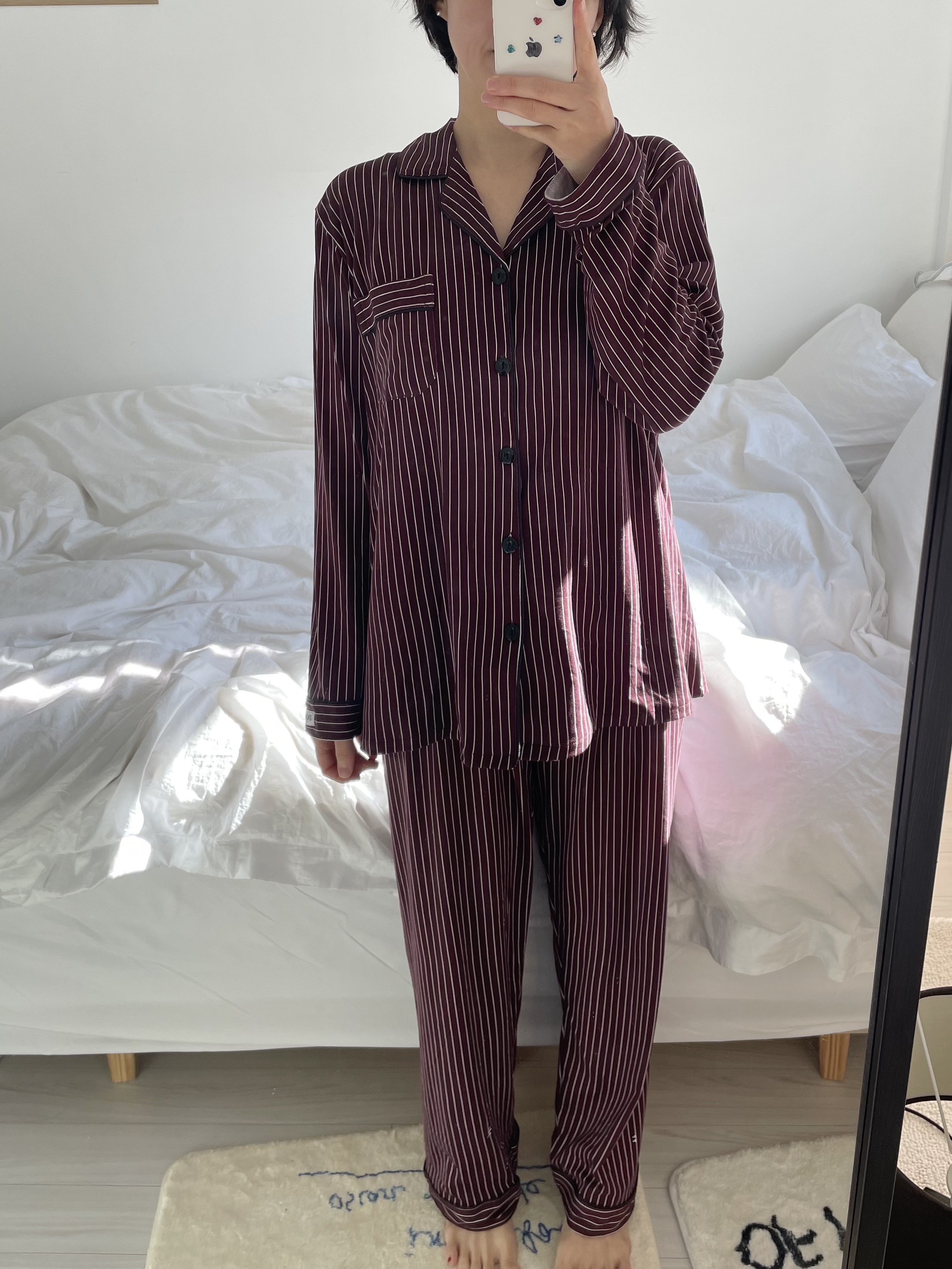 (5colour) 촉감 좋은 피치기모 스트라이프 잠옷 커플 파자마 홈웨어 상세 이미지 35