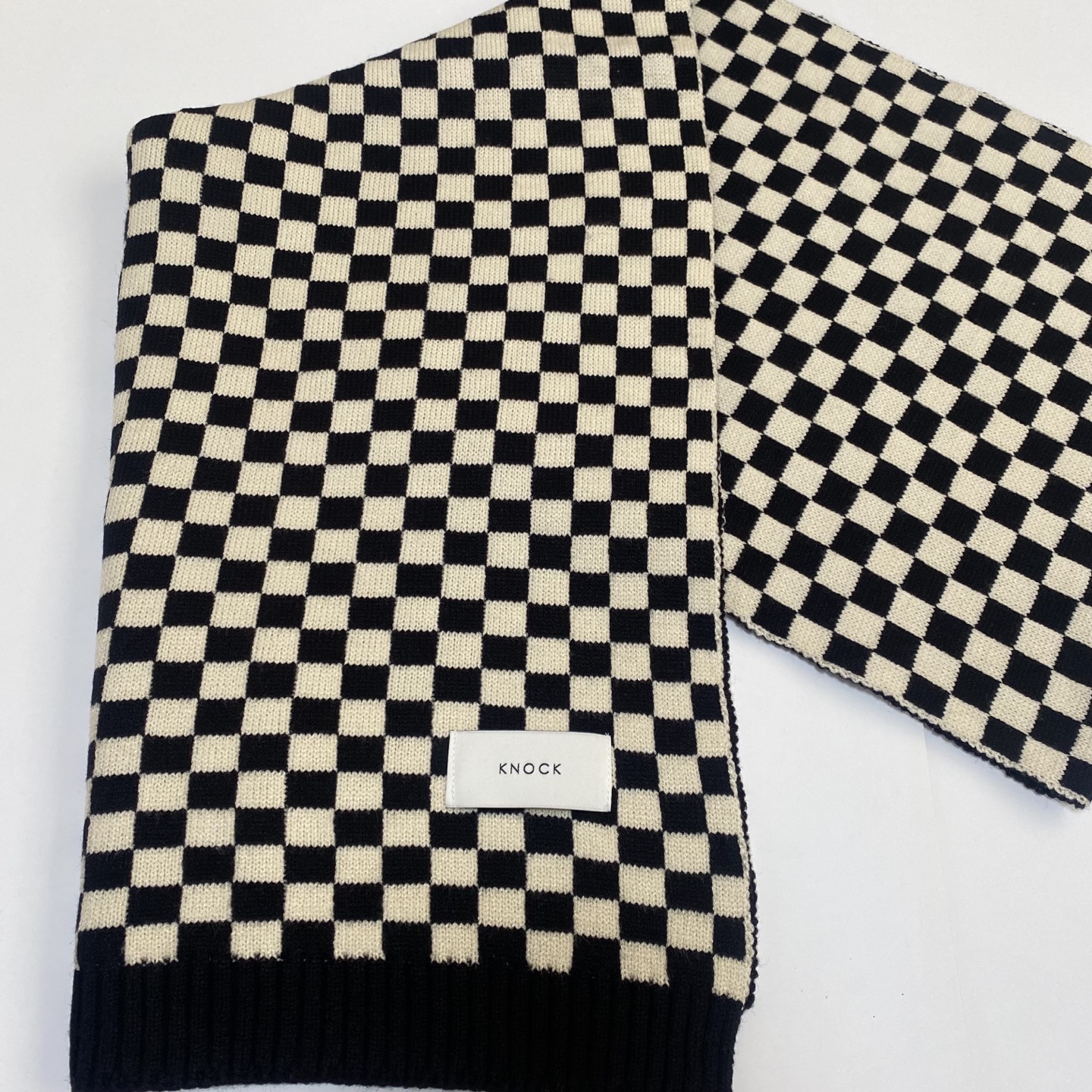 Checkerboard Knit Muffler 남녀공용 체커보드 니트 체크 머플러 목도리 - 상품 이미지