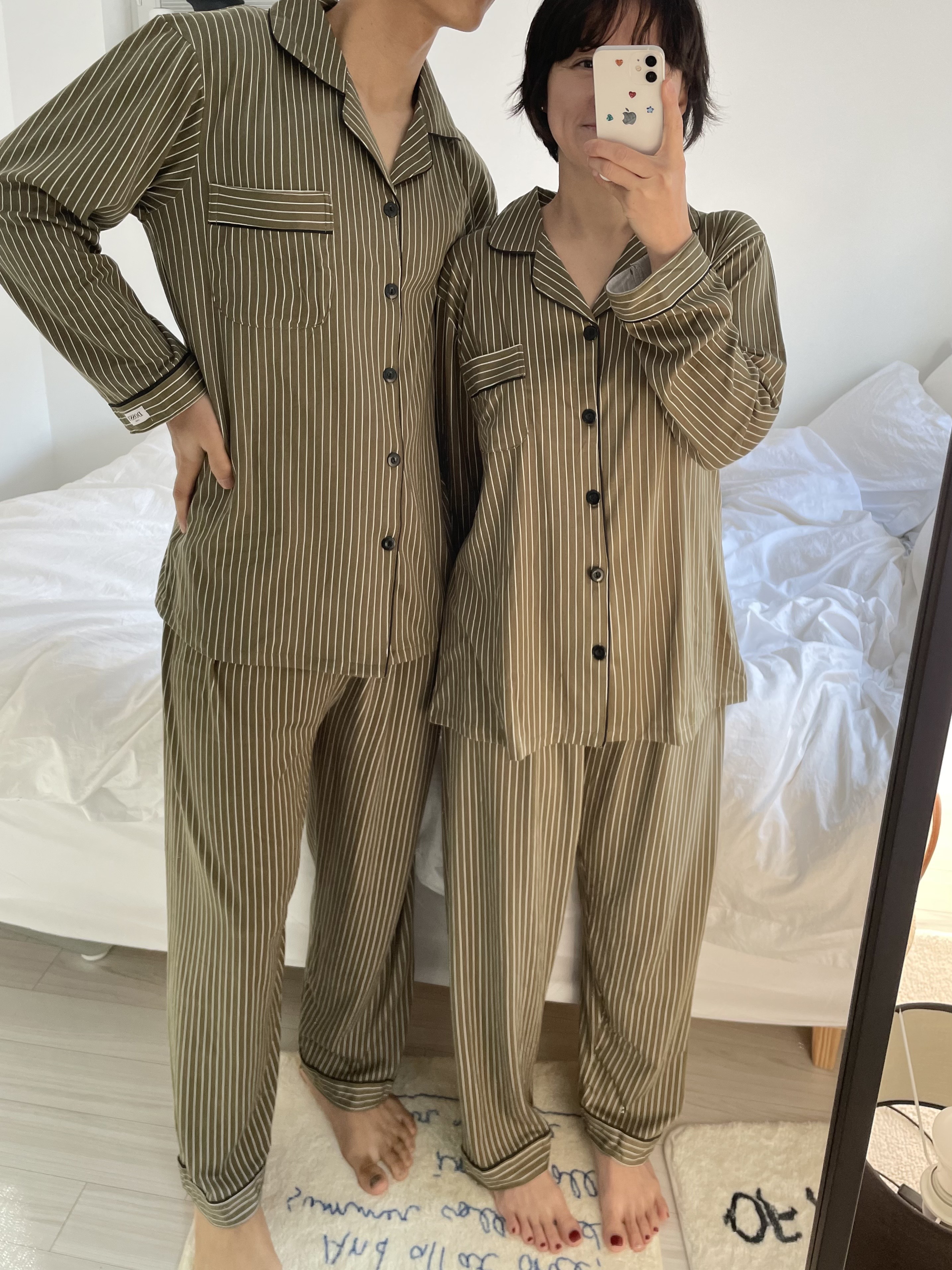 (5colour) 촉감 좋은 피치기모 스트라이프 잠옷 커플 파자마 홈웨어 상세 이미지 7