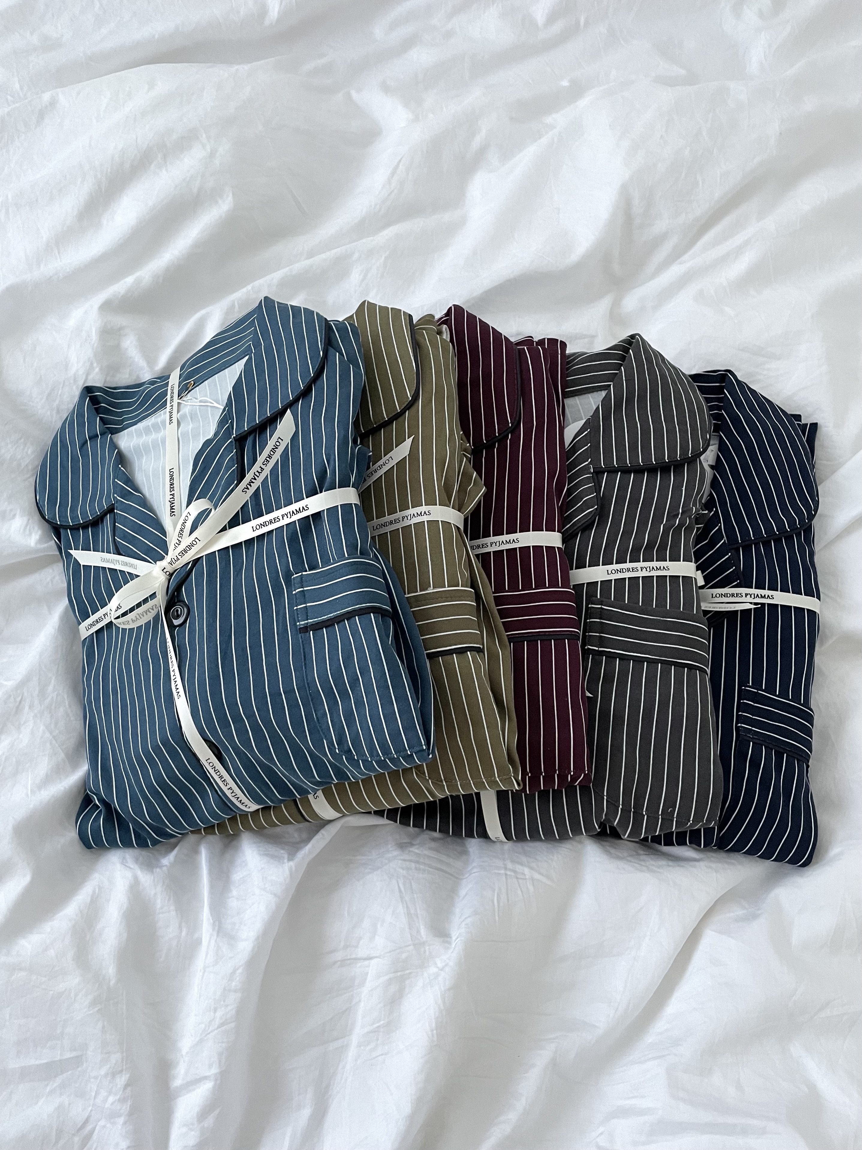 (5colour) 촉감 좋은 피치기모 스트라이프 잠옷 커플 파자마 홈웨어 상세 이미지 2