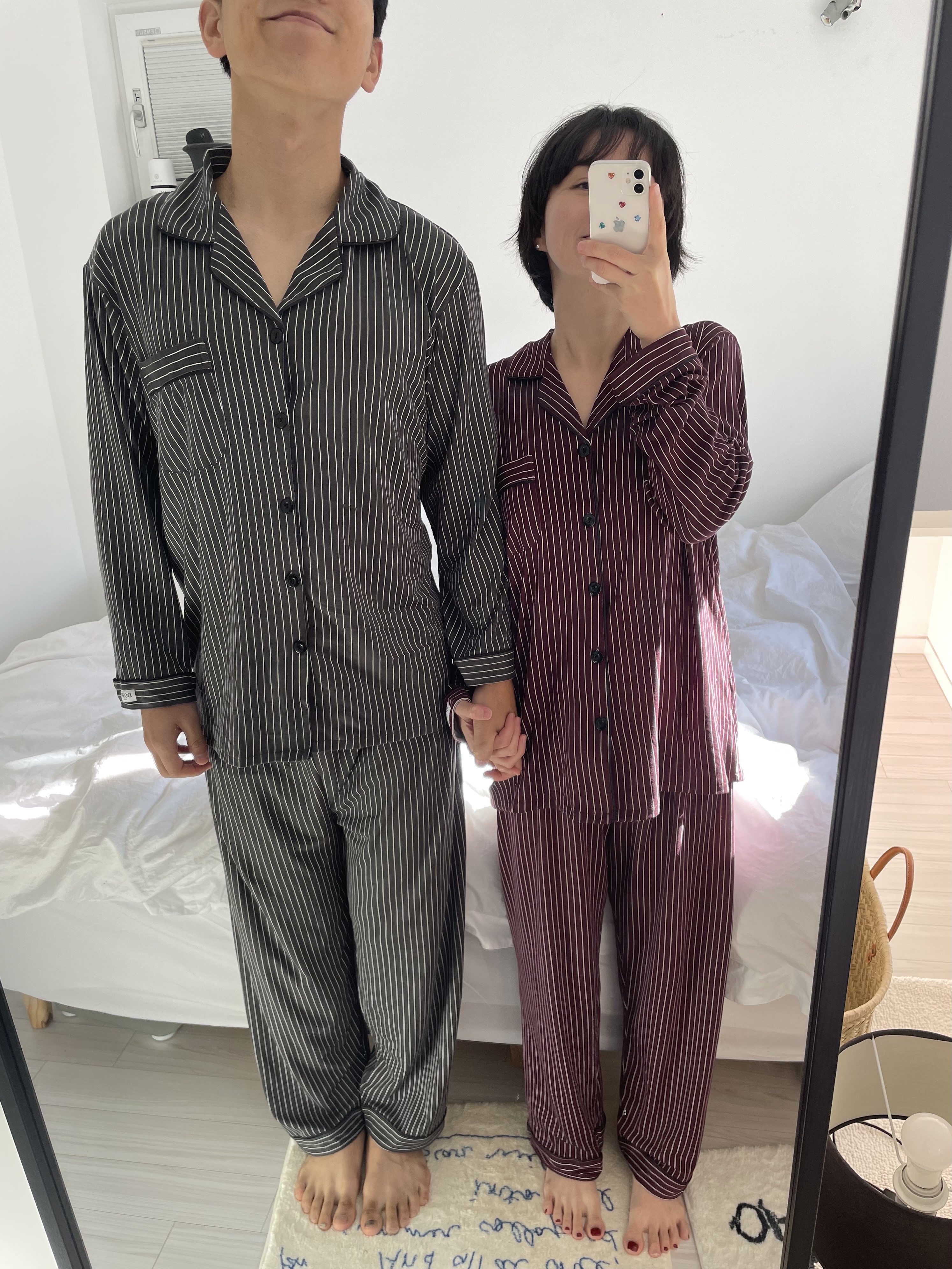 (5colour) 촉감 좋은 피치기모 스트라이프 잠옷 커플 파자마 홈웨어 상세 이미지 11