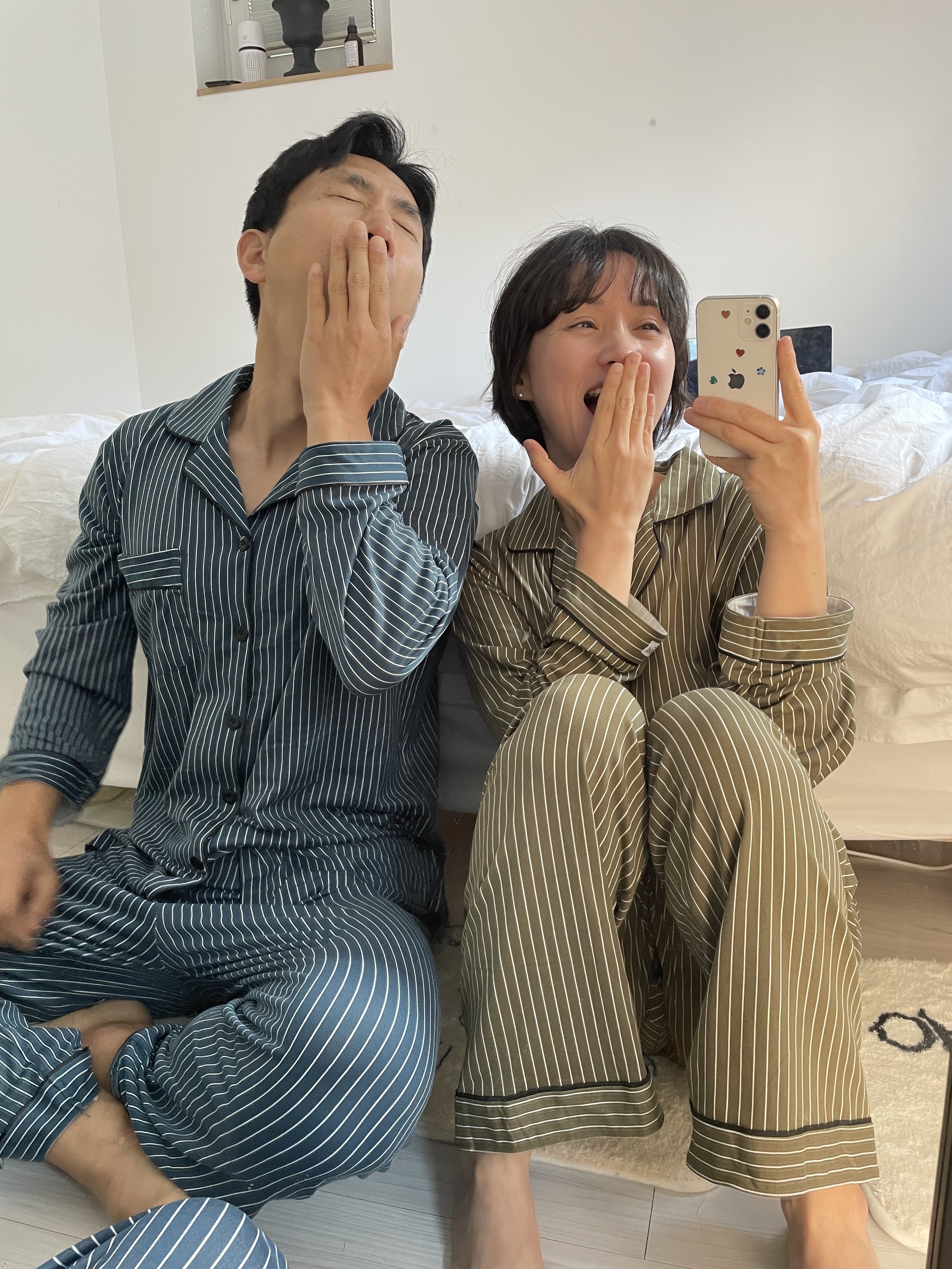 (5colour) 촉감 좋은 피치기모 스트라이프 잠옷 커플 파자마 홈웨어 상세 이미지 24