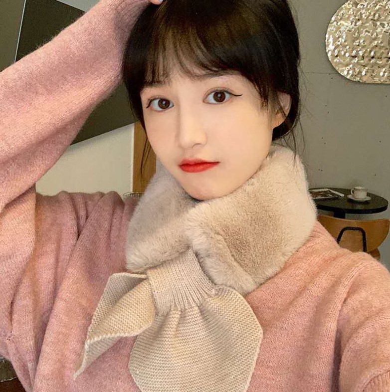 부드러운 리본 숏 여자 목도리 귀여운 쁘띠 밍크 털 퍼 미니 학생 교복 나비 짧은 고리형 - 상세 이미지 3